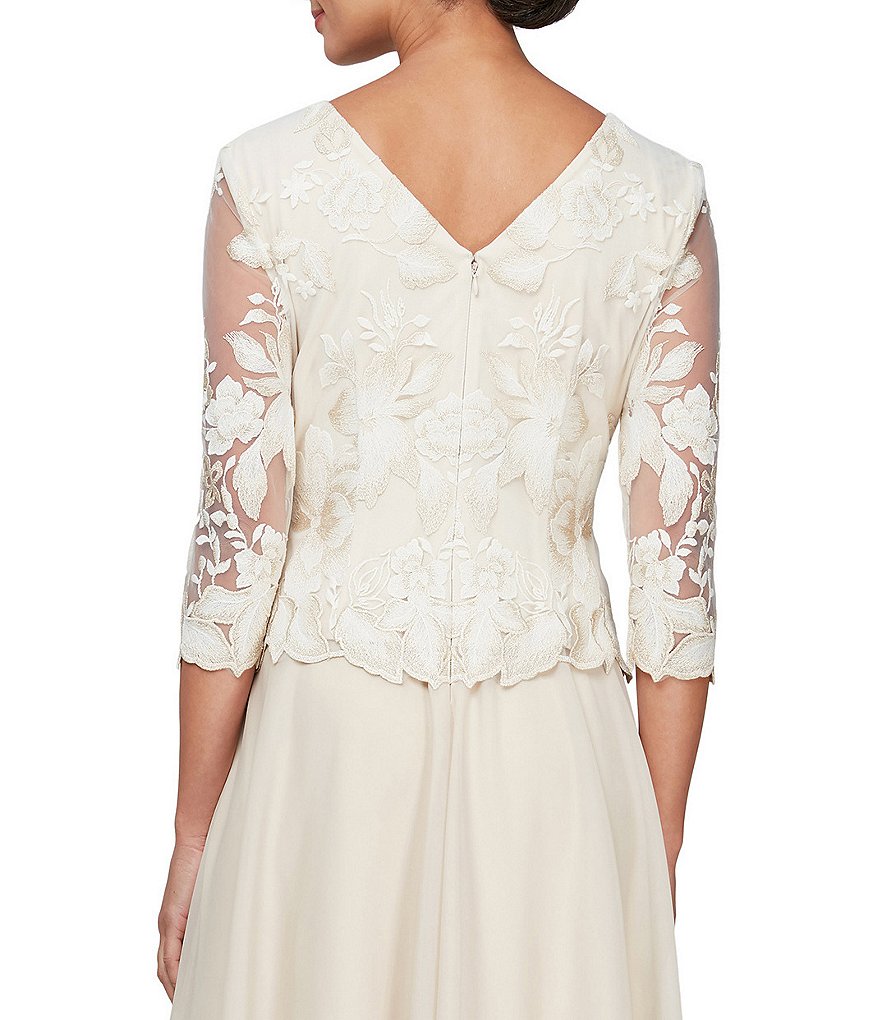 Alex Evenings Short Sleeve Floral Embroidered Stretch Mesh Dress