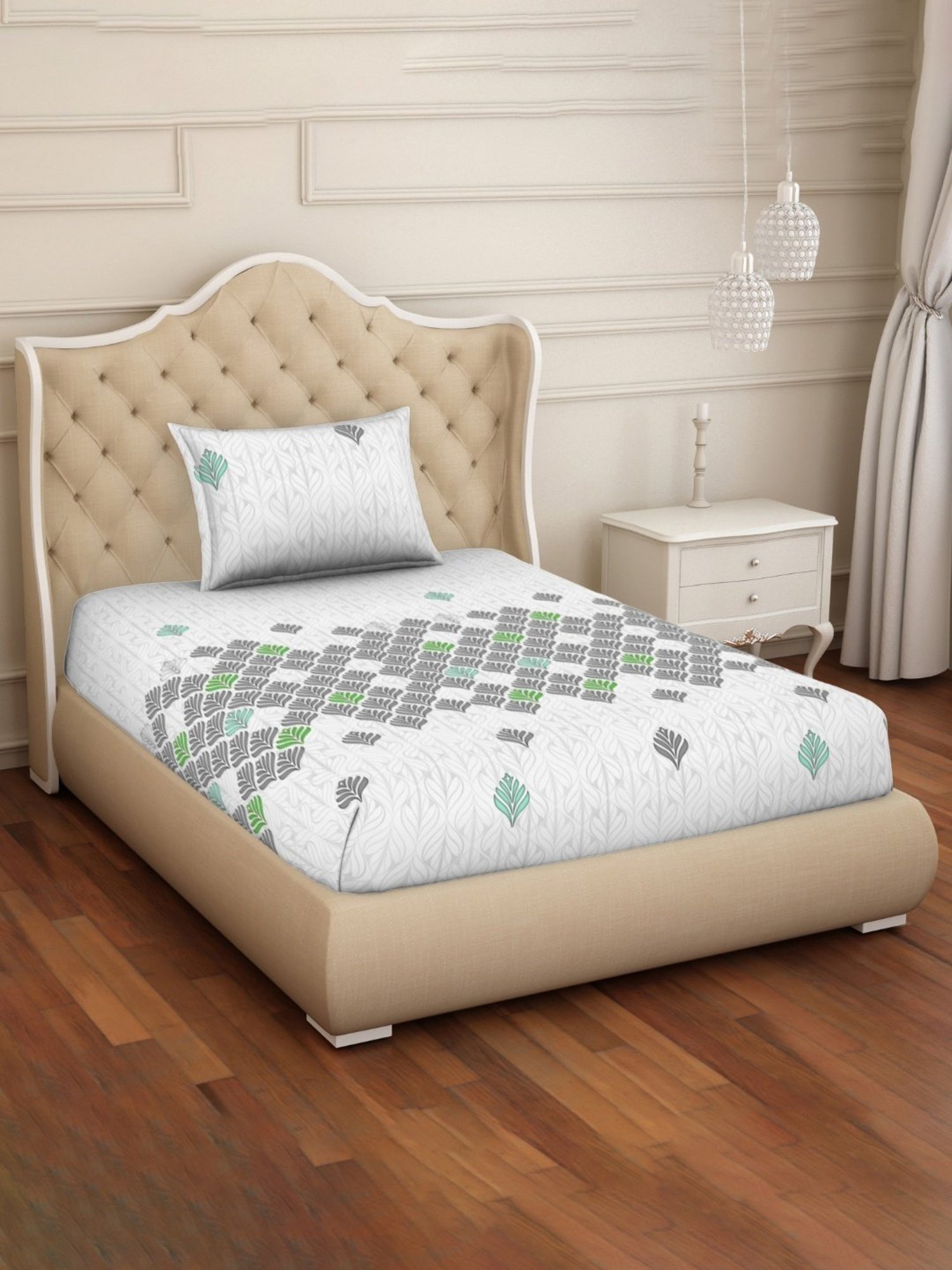 Welspun Printed Multicolor Cotton Single Bedsheet with Pillow Cover