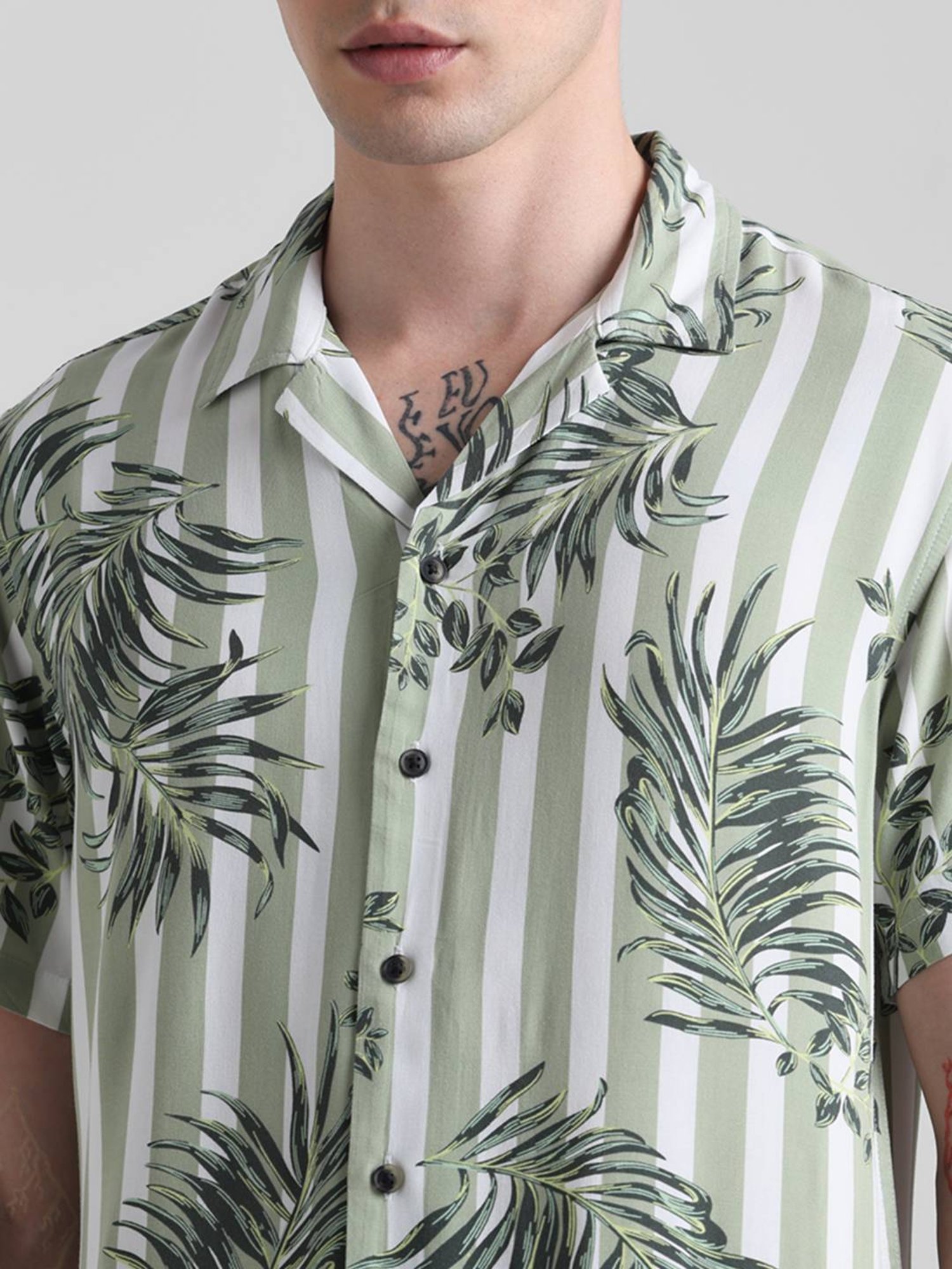 Jack & Jones Oil Green Regular Fit Floral Print Shirt