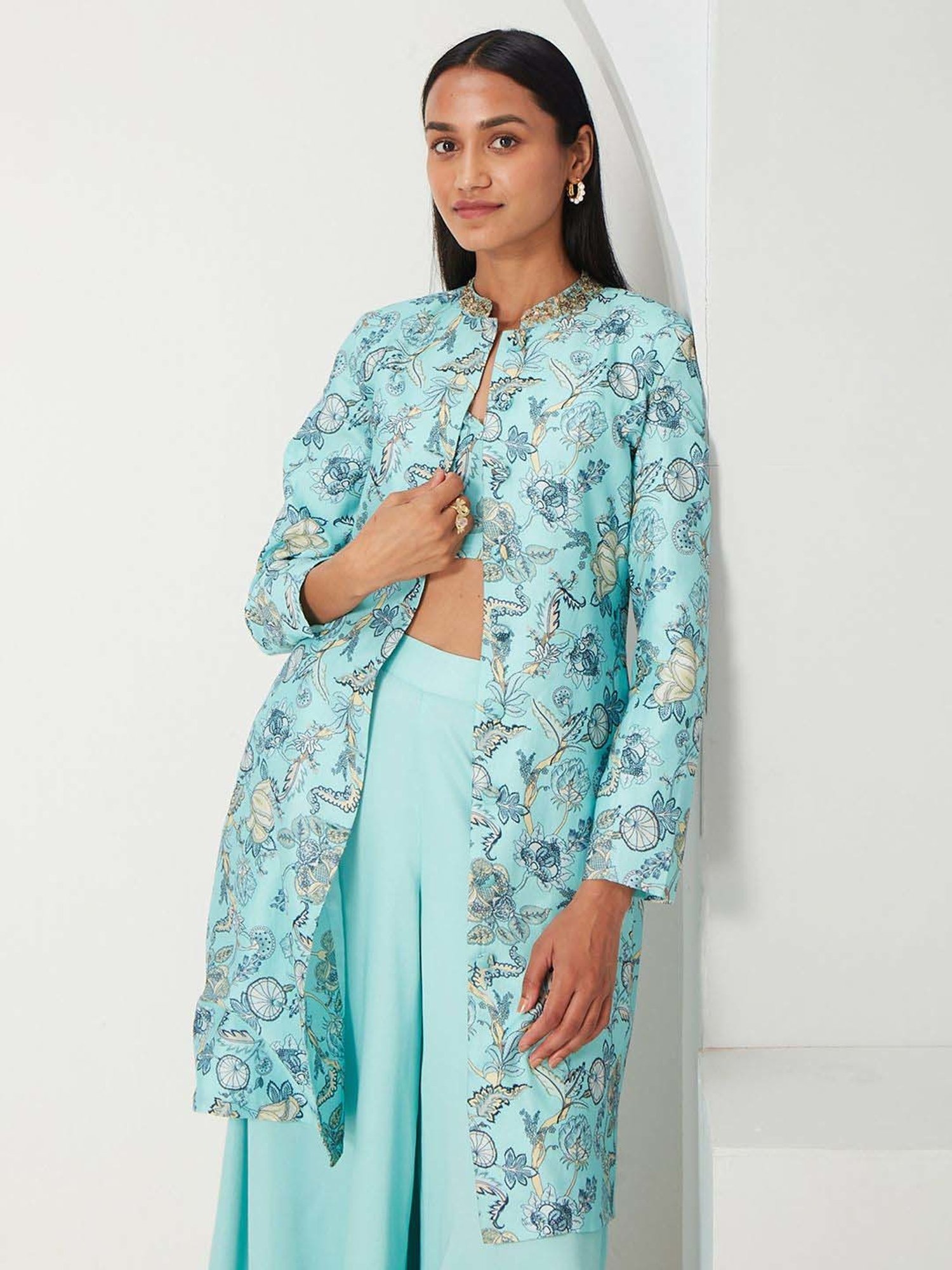 Ancestry Maya Blue Floral Print Jacket