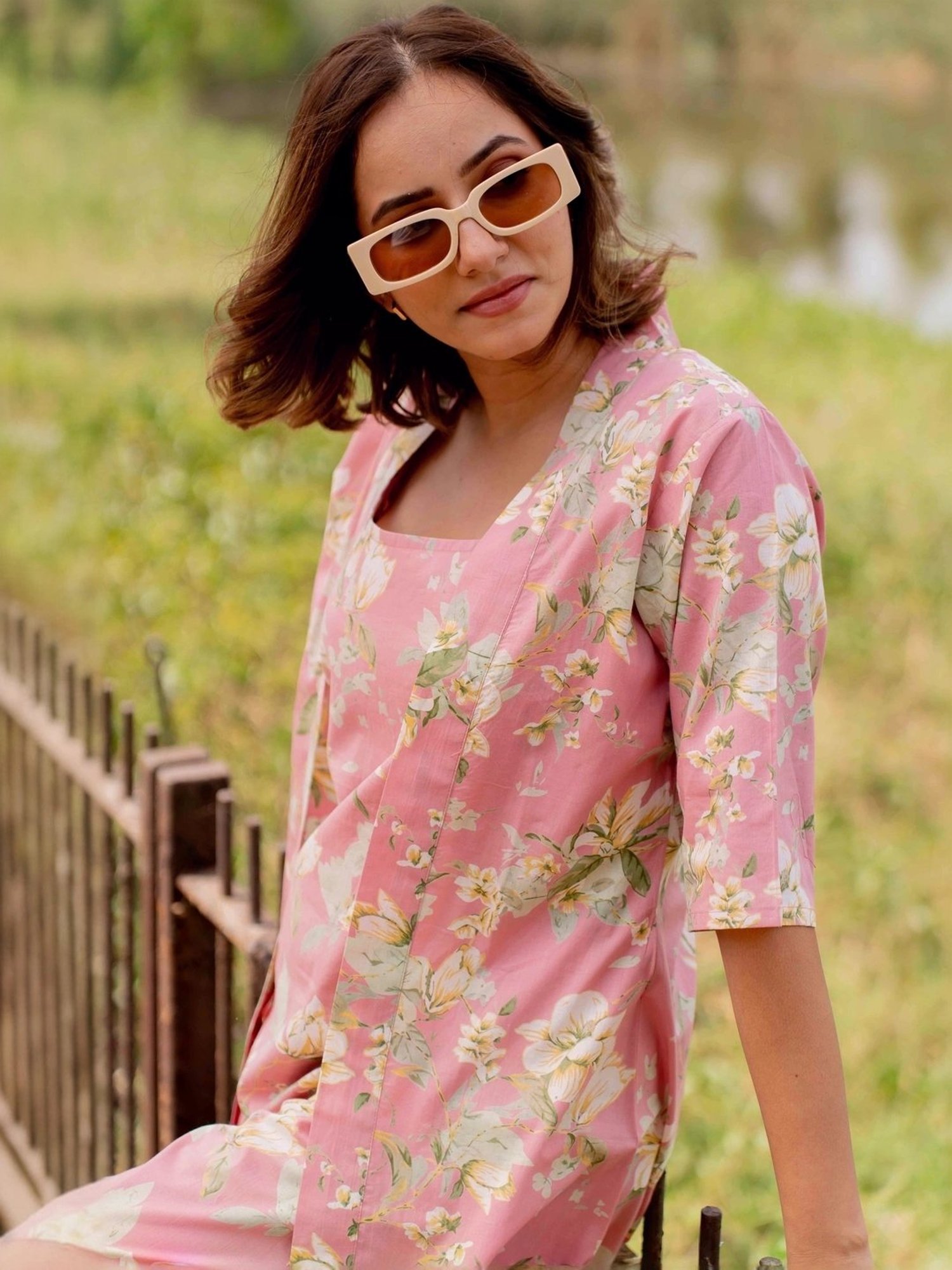 MIRCHI FASHION Pink Cotton Printed Top Palazzo Set With Shrug
