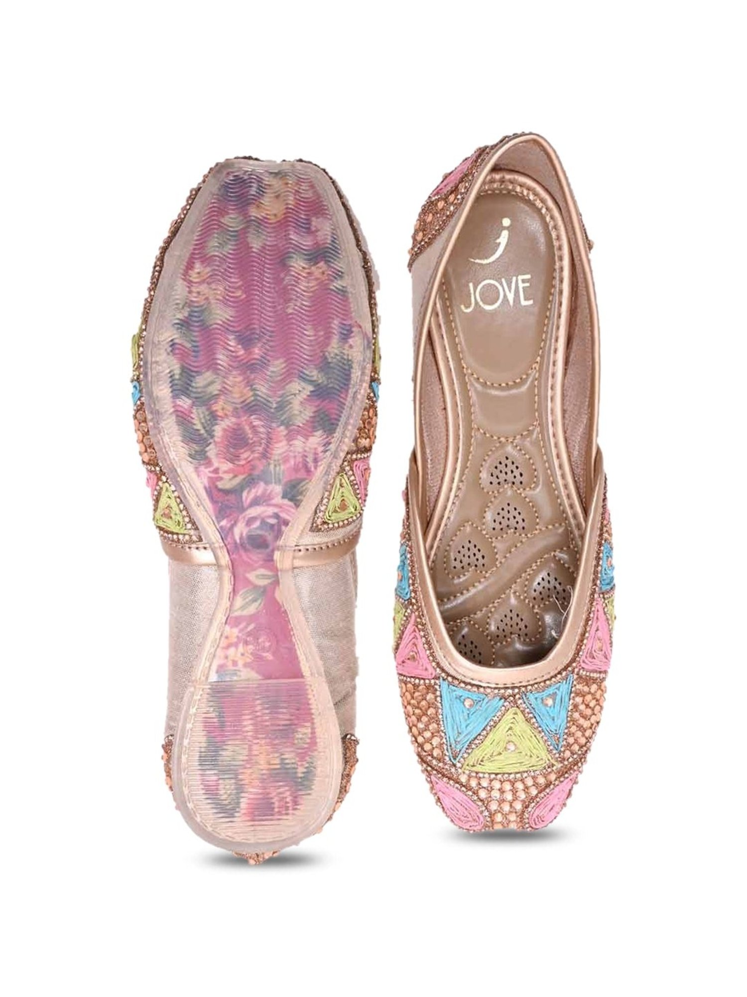 Jove Women's Rose Gold Ethnic Juttis