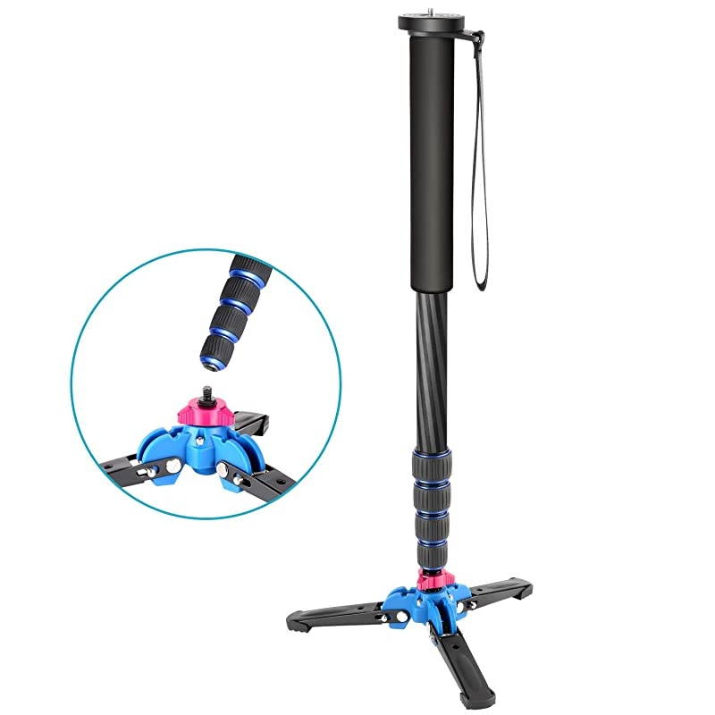 Extendable Camera Carbon Fiber Monopod with Removable Foldable Tripod Support Base: 5-Section Leg, Max. 66 inches for Canon Nikon Sony DSLR Cameras, Payload up to 11 pounds/5 kilograms