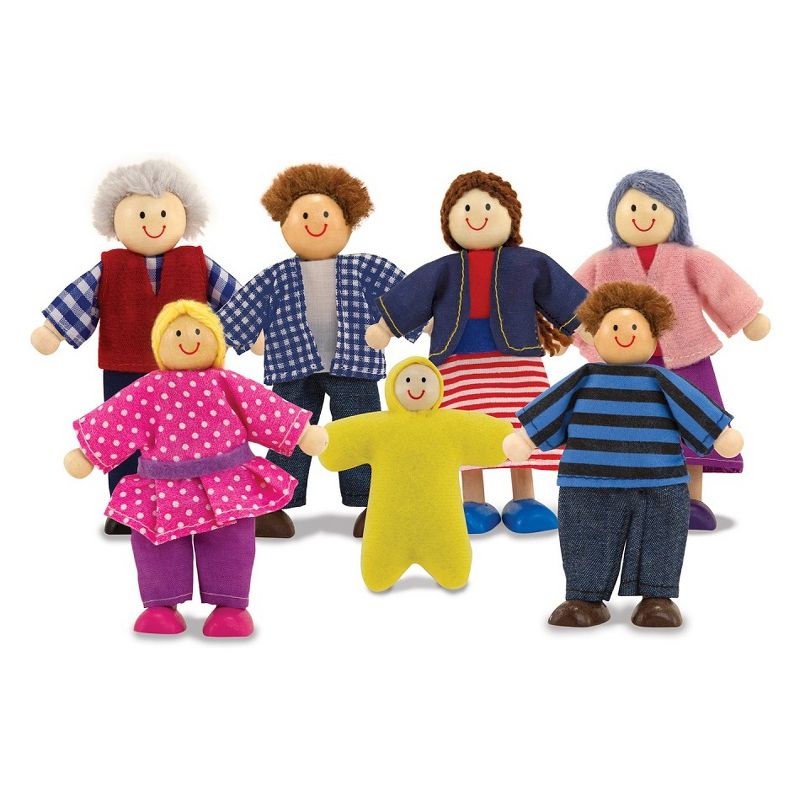 Melissa & Doug 7-Piece Poseable Wooden Doll Family for Dollhouse (2-4 inches each)