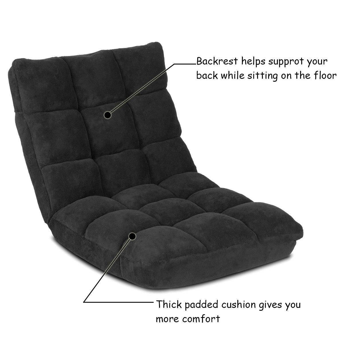 Adjustable 14-Position Floor Chair Folding Lazy Gaming Sofa Chair Cushioned New