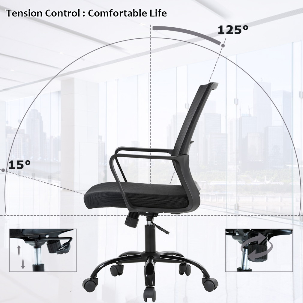 Home Office Chair Ergonomic Cheap Desk Chair Swivel Rolling Computer Chair Executive Lumbar Support Task Mesh Chair Adjustable Stool for Women&men, Black