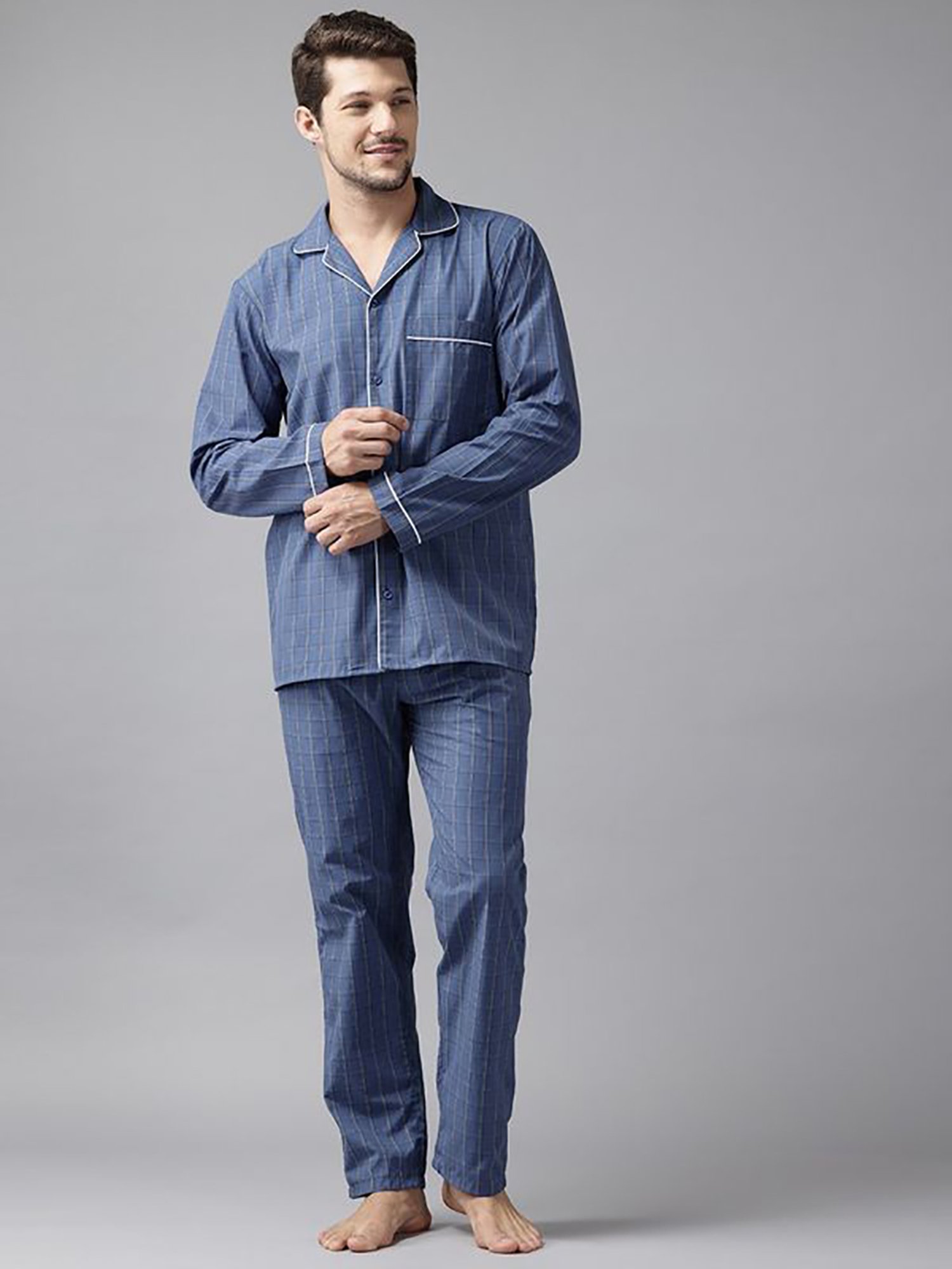 English Navy Blue Regular Fit Checks Lounge Sets