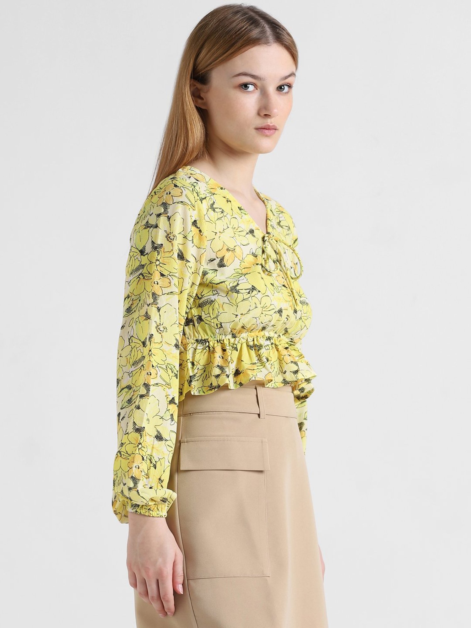 Only Yellow Floral Print Crop Top