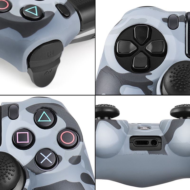 PS4 / Slim / Pro Controller Skin Grip Cover Case Set - Protective Soft Silicone Gel Rubber Shell & Anti-slip Thumb Stick Caps for Sony PlayStation 4 Controller Gaming Gamepad (Camo Gray)