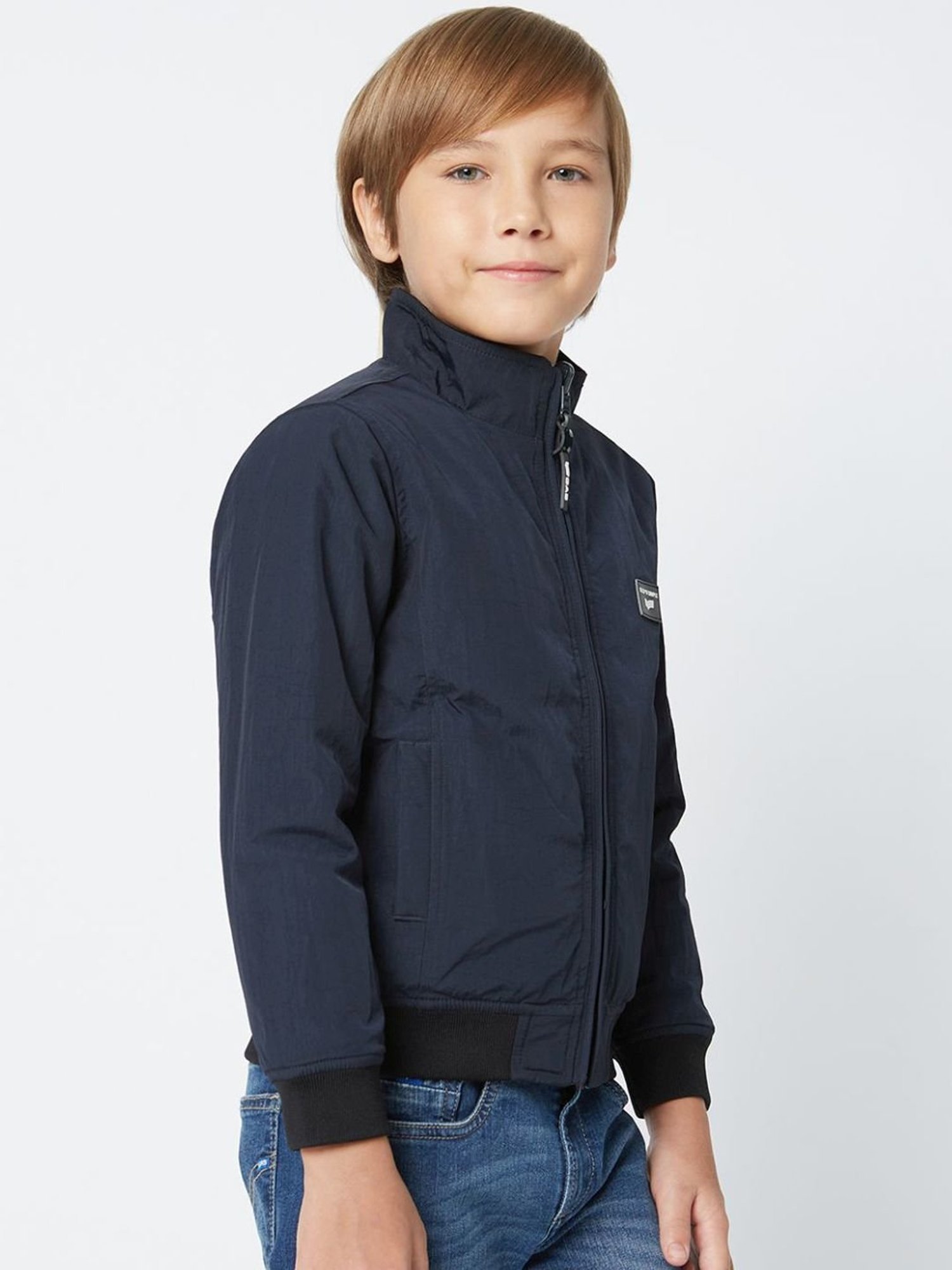 GAS Kids Navy Regular Fit Full Sleeves Reversible Jacket