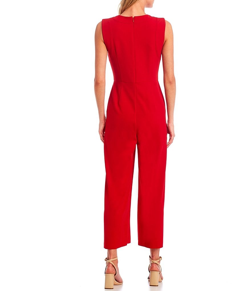 Calvin Klein Scuba Crepe Sleeveless Cut Out Crew Neck Cropped Jumpsuit