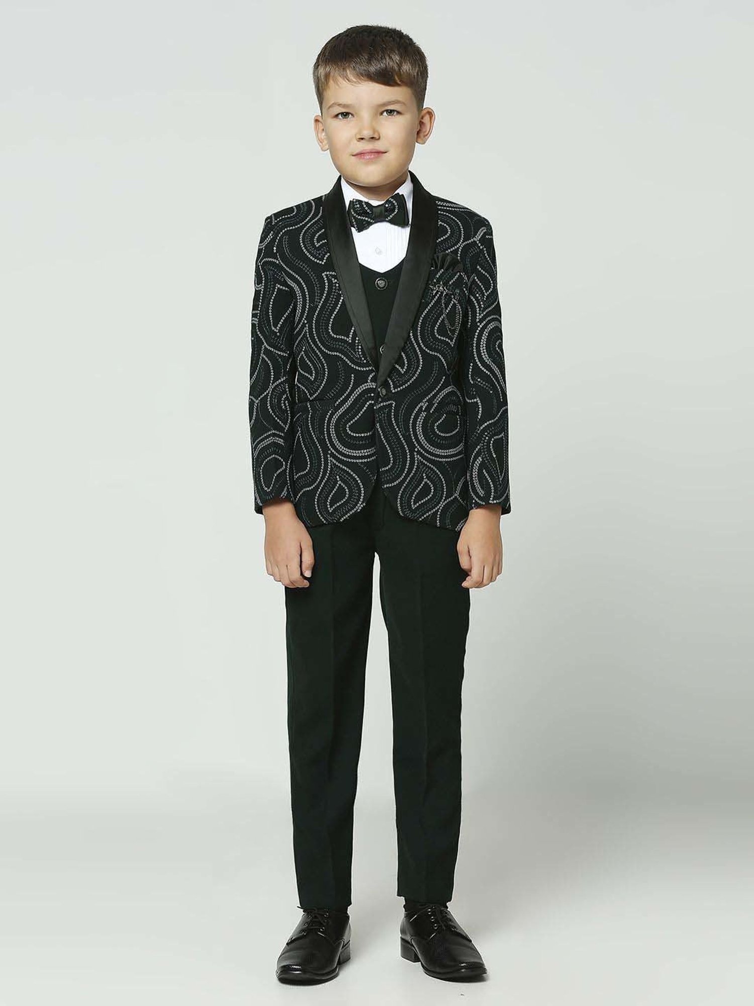 Kids Island Boys Green & White Embroidery Full Sleeves Suit Set