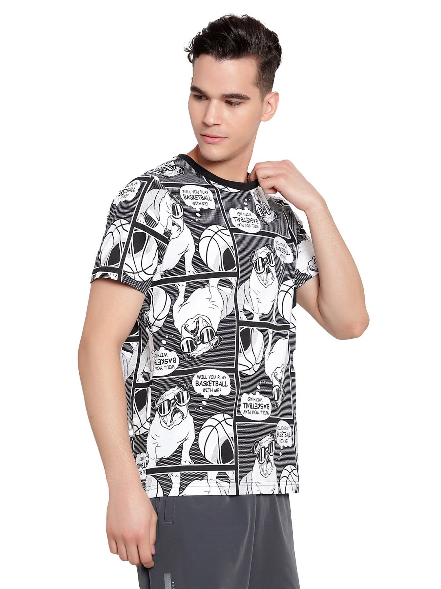 Anta Black Regular Fit Printed Crew T-Shirt