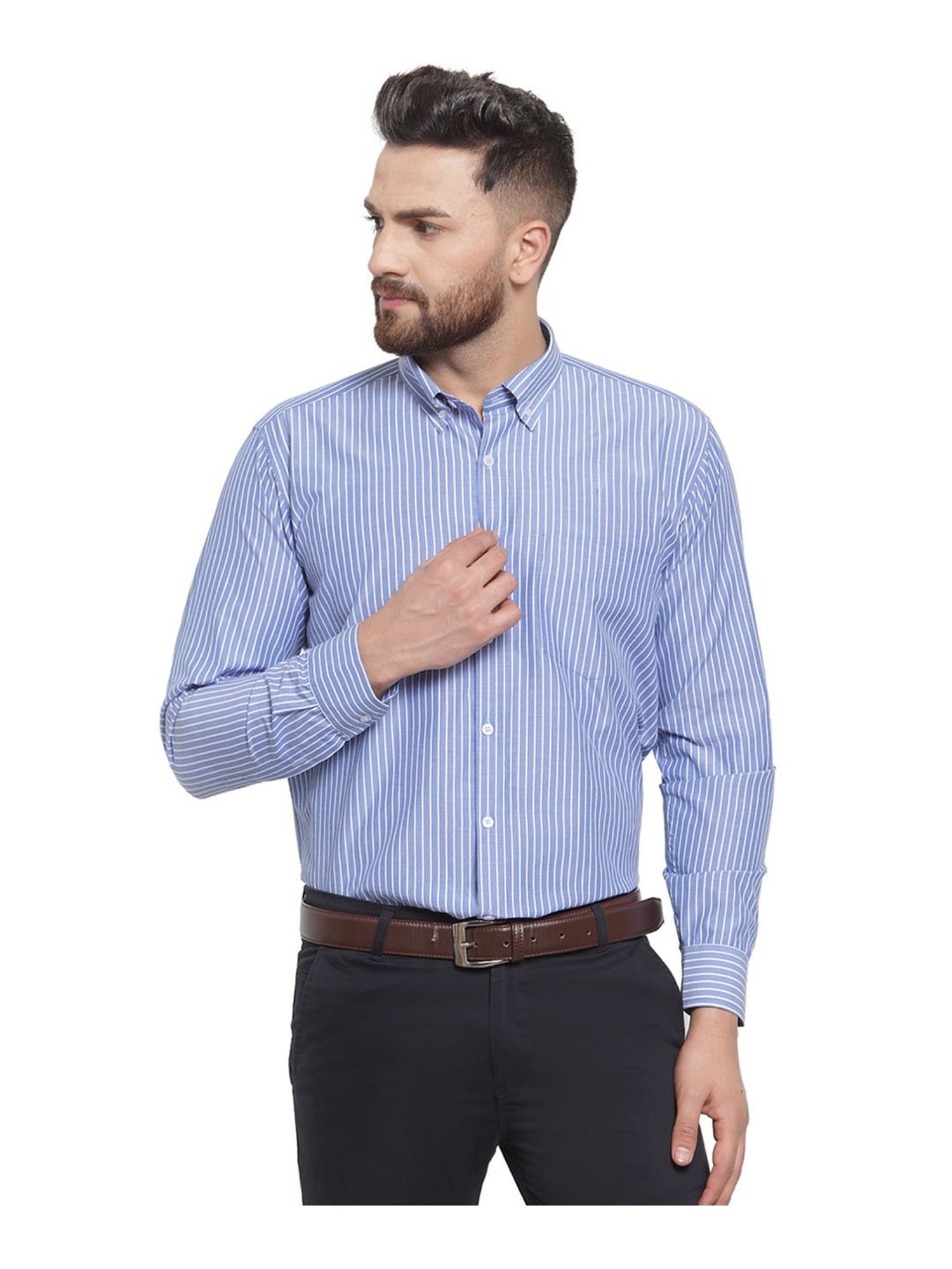 Hancock Blue Striped Full Sleeves Shirt