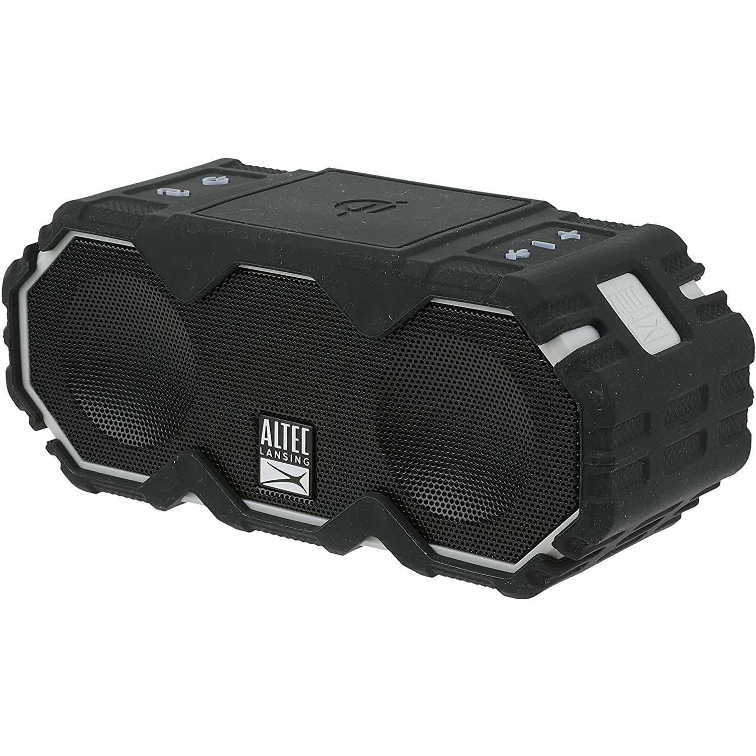 Altec Lansing Mini LifeJacket Jolt Bluetooth Speaker with Qi, Wireless, Waterproof, Portable, Speakers, Loud Volume, Strong Bass, Rich Stereo System, Microphone, 16 Hour Battery, 100 ft Range, Black