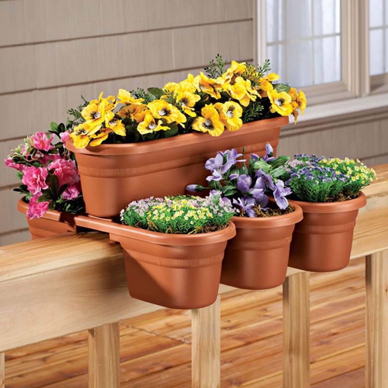 HC Companies 12-Inch Outdoor Plastic Deck Flower Planter Box, Chocolate (2 Pack)