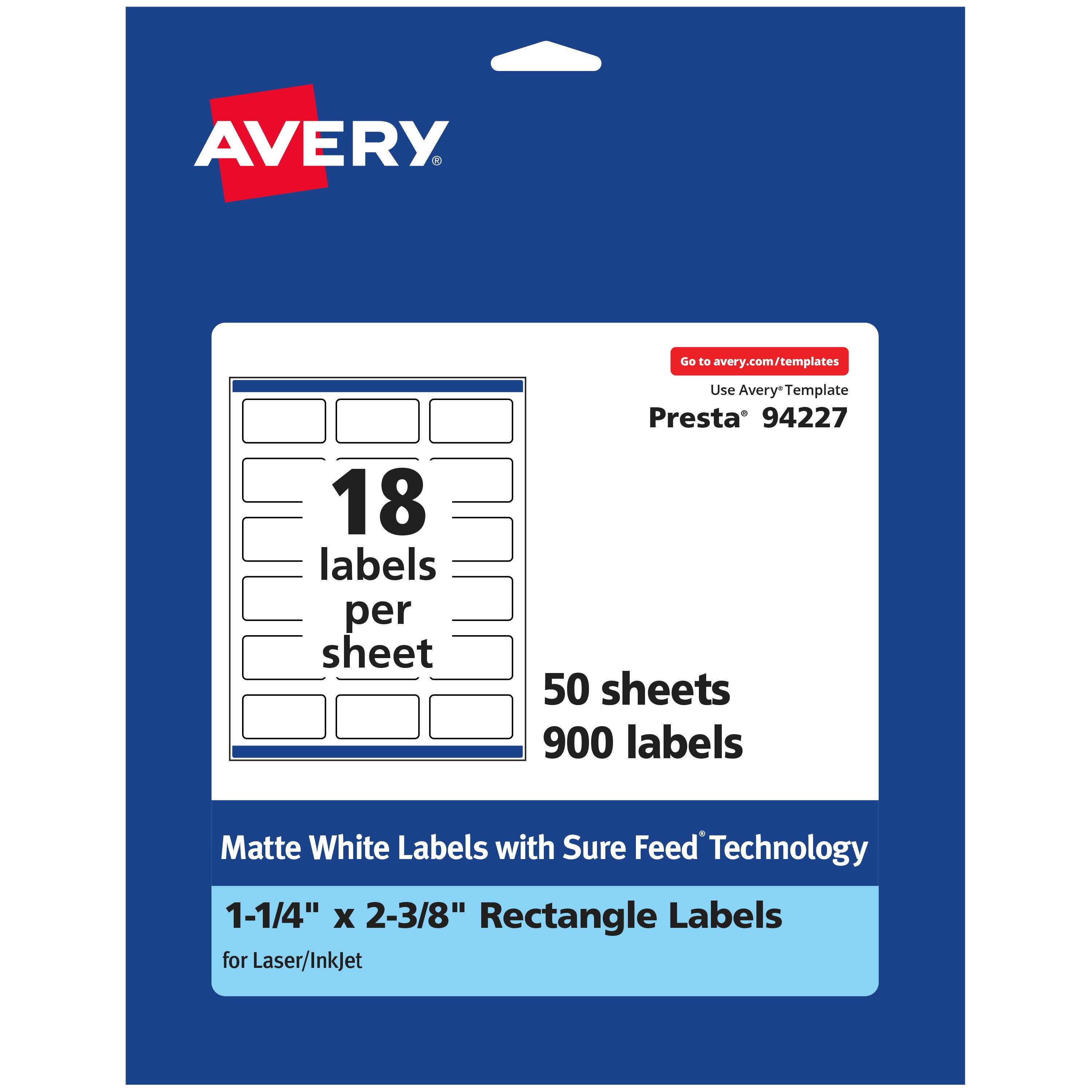 Avery Matte White Rectangle Labels, 1-1/4" x 2-3/8", 900 Labels