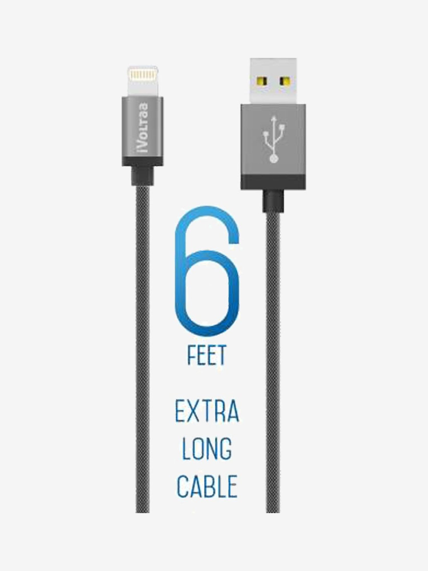 iVoltaa MFi Certified Original 6ft Metal Braided Rugged 2.1 A  Lightning Cable (Space Grey)