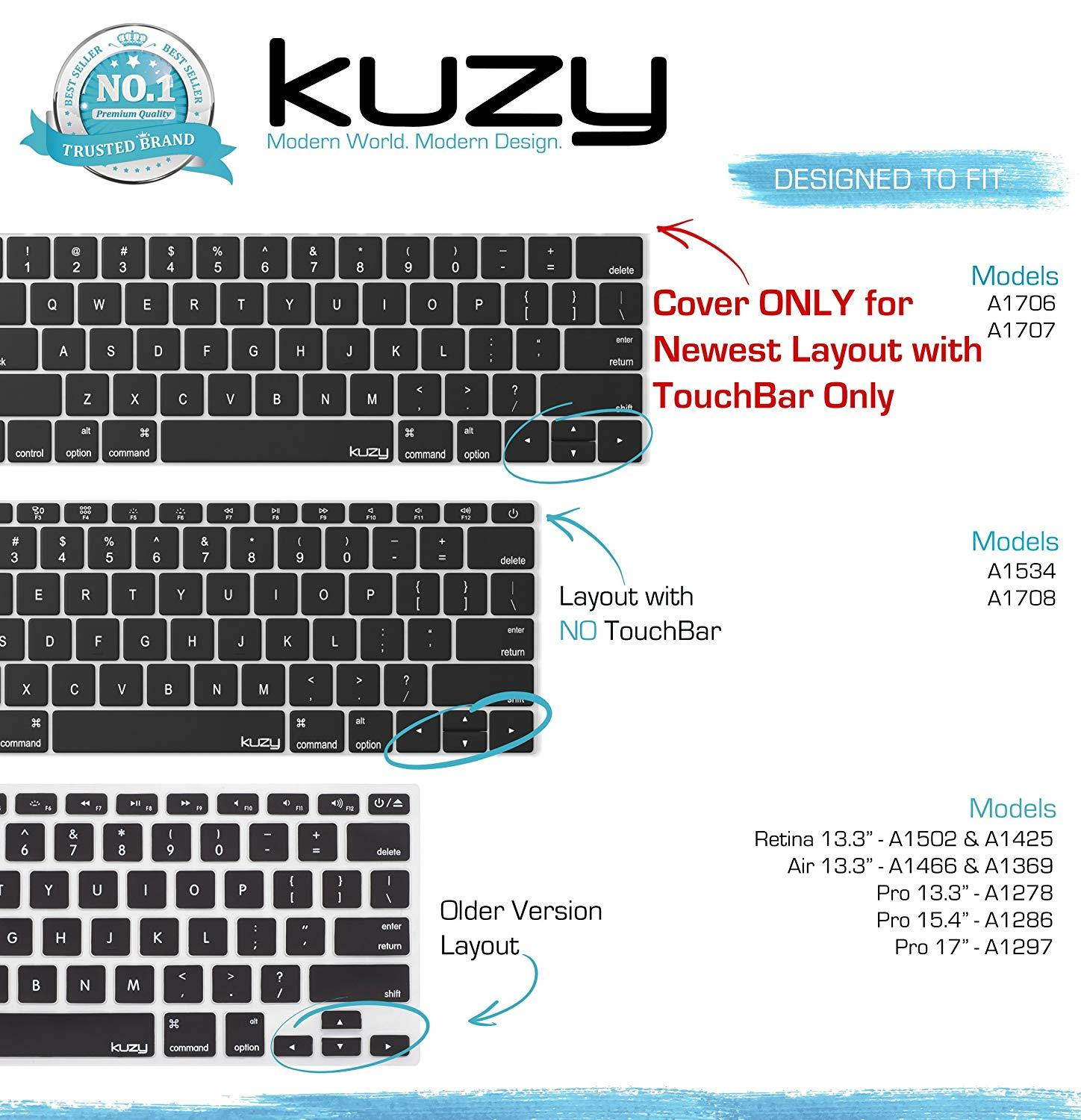 Kuzy - Hebrew Keyboard Cover for New MacBook Pro with Touch Bar 13 or 15 inch (A1989 A1990 & A1706 A1707) Release 2018 2017 2016 Silicone Skin - Hebrew/English