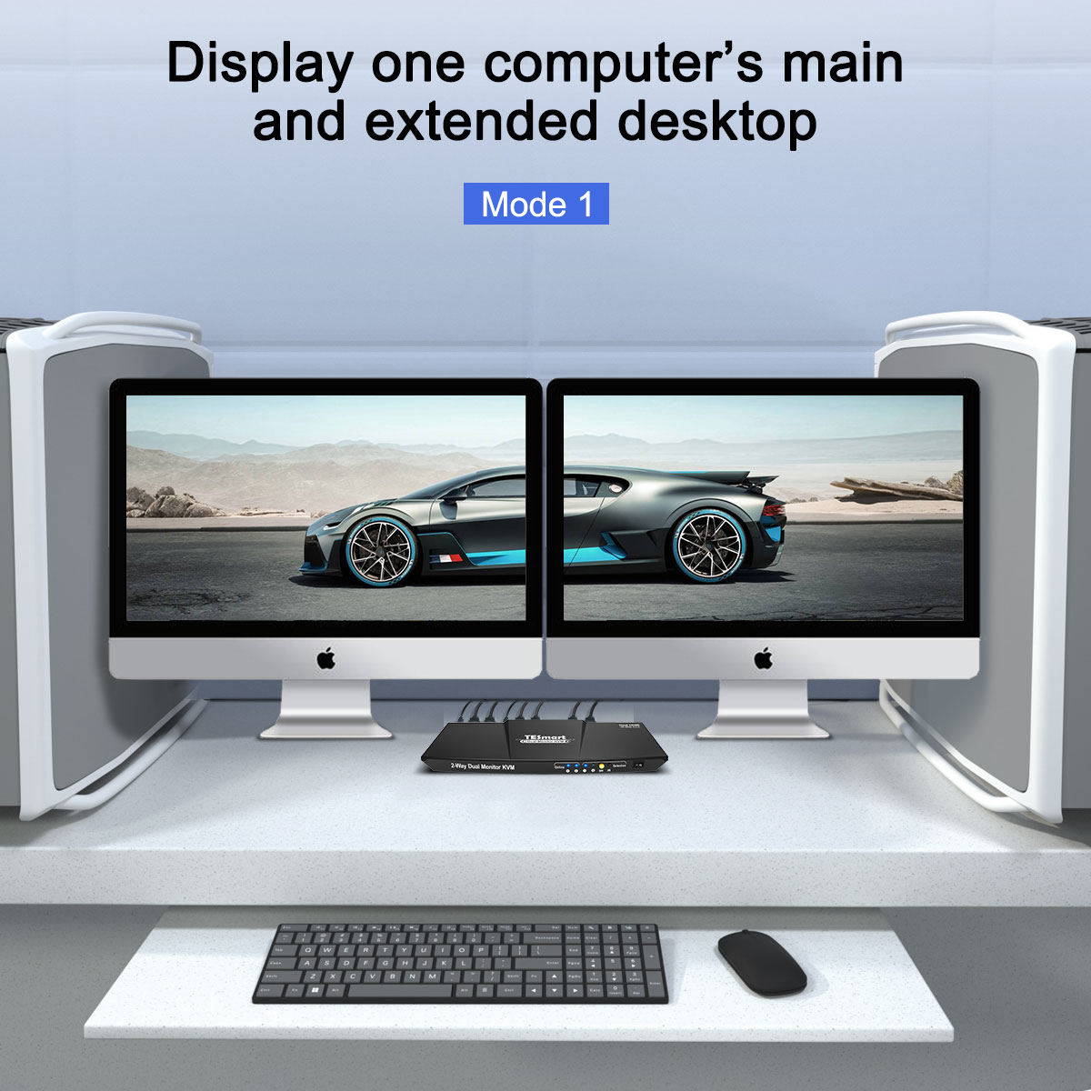 TESmart HDMI KVM Switch 2 input 2 output  Dual Monitor KVM Switch  Extended Display, 4K 3840*2160@60Hz, Support HDR 10, HDCP 2.2, With audio  output and USB 2.0 port
