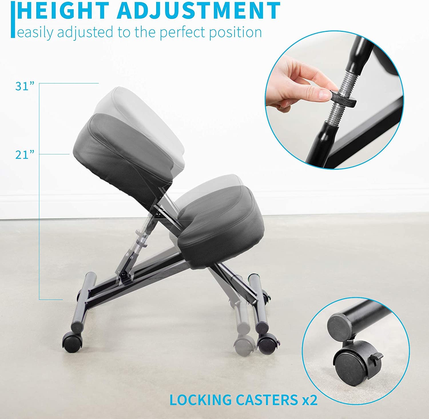 VIVO Ergonomic Kneeling Chair, Adjustable Stool for Home and Office - Improve Your Posture with an Angled Seat - Thick Comfortable Cushions, Black, DN-CH-K01B