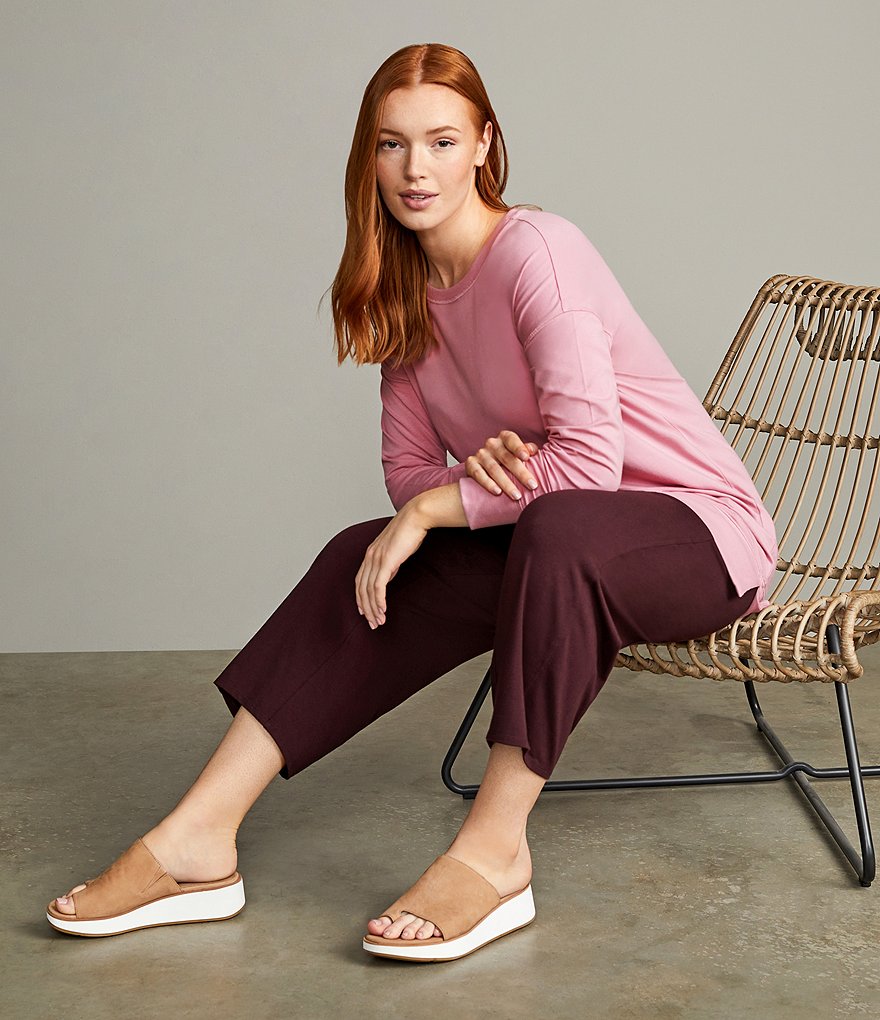 Eileen Fisher Dare Nubuck Toe-Loop Wedge Sandals