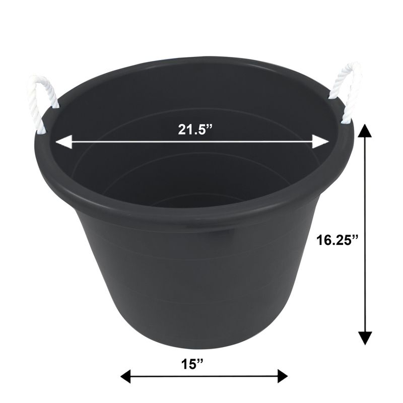 Homz 0417BKDC Plastic 17 Gallon Utility Storage Container Bucket Tub with Rope Handle, Black, Set of 2 Buckets
