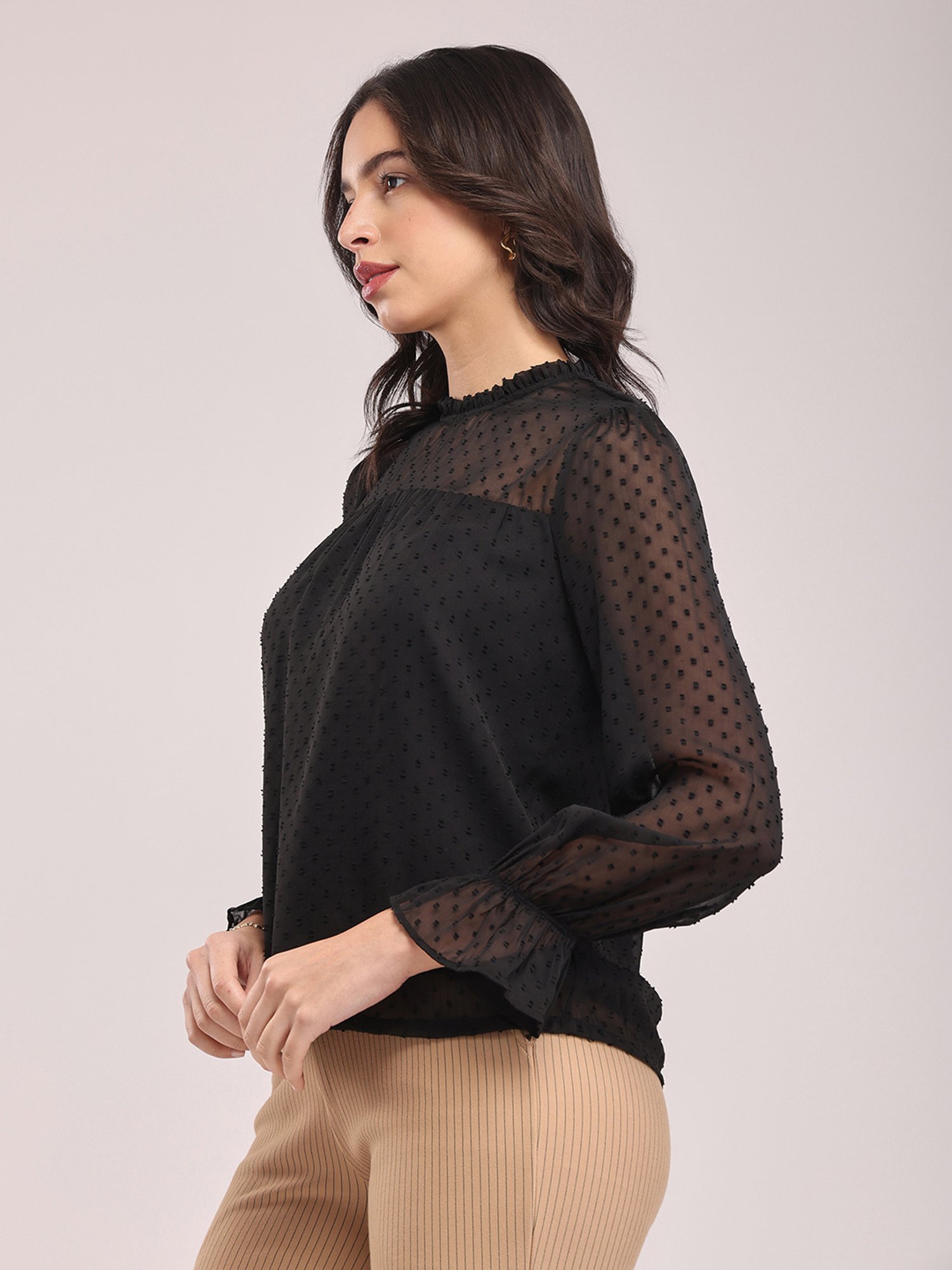 Fablestreet Black Self Design Top