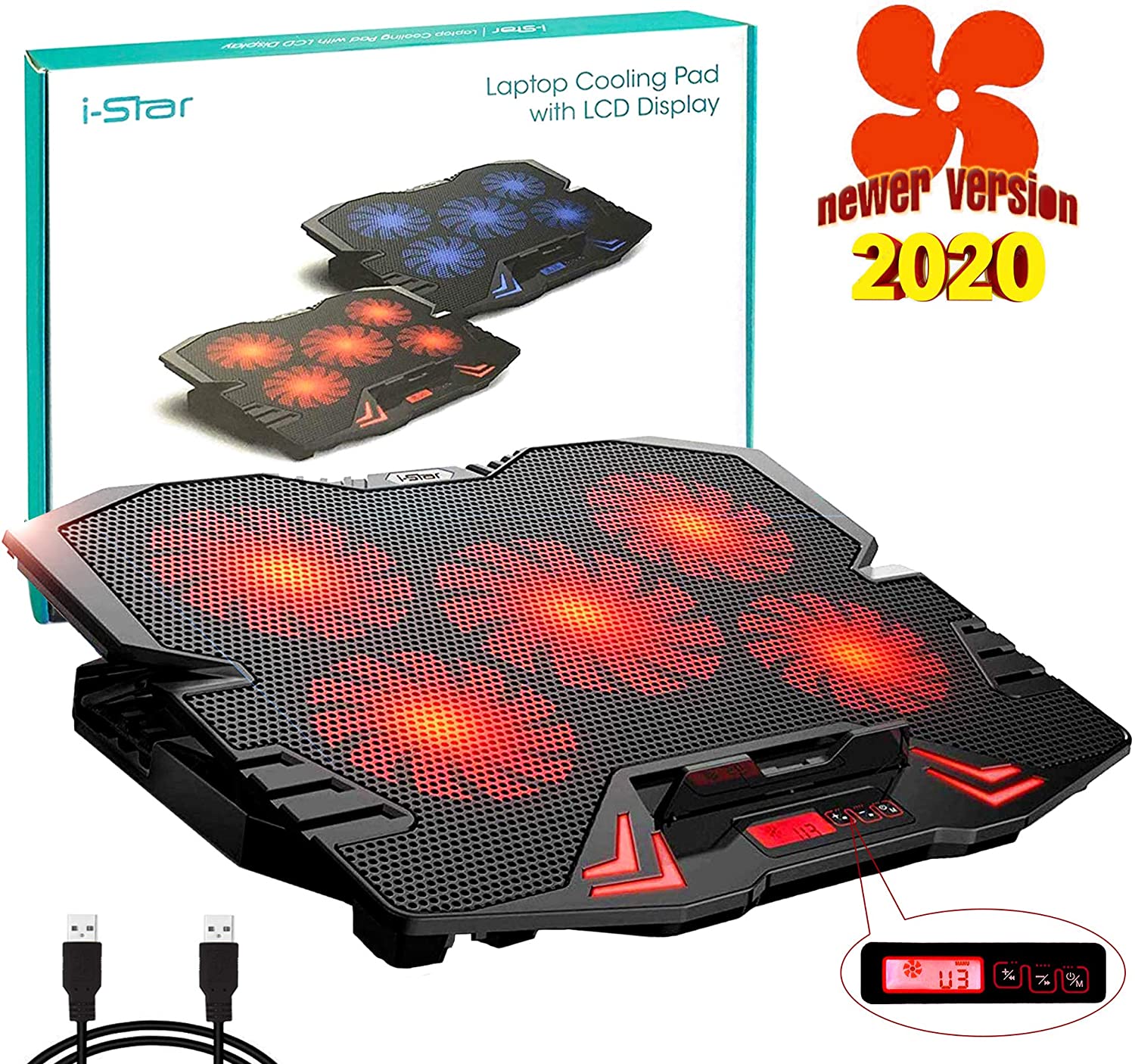 High Performance Game Laptop Cooling Pad, Laptop Cooler with 6 Quiet Led Fans for 15.6-17 Inch Laptop Cooling Fan Stand, USB Powered Gaming Laptop Cooling Pad, Switch Control Fan Speed Function