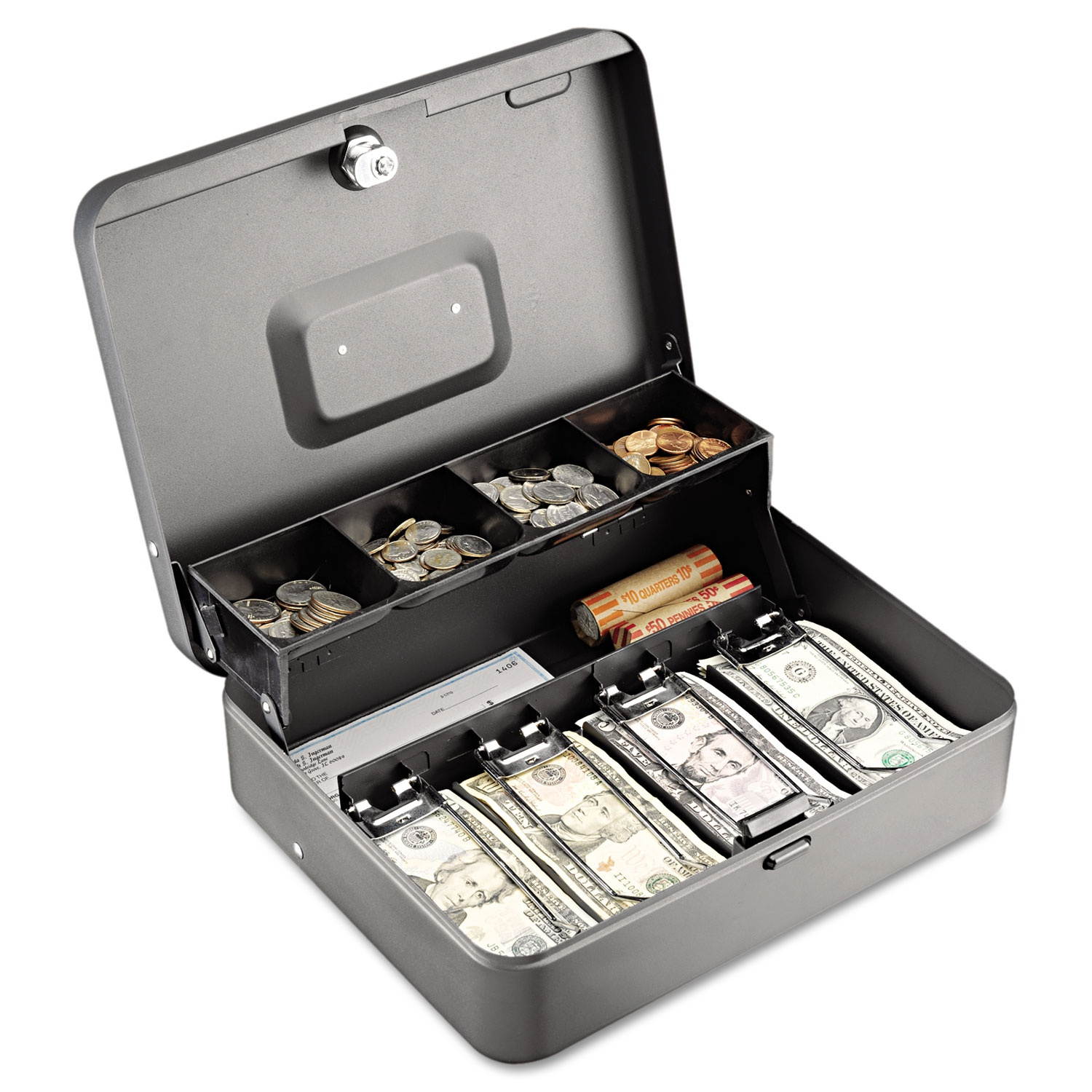 Steelmaster Tiered Cash Box W/Bill Weights, Cam Key Lock, Charcoal 2216194G2