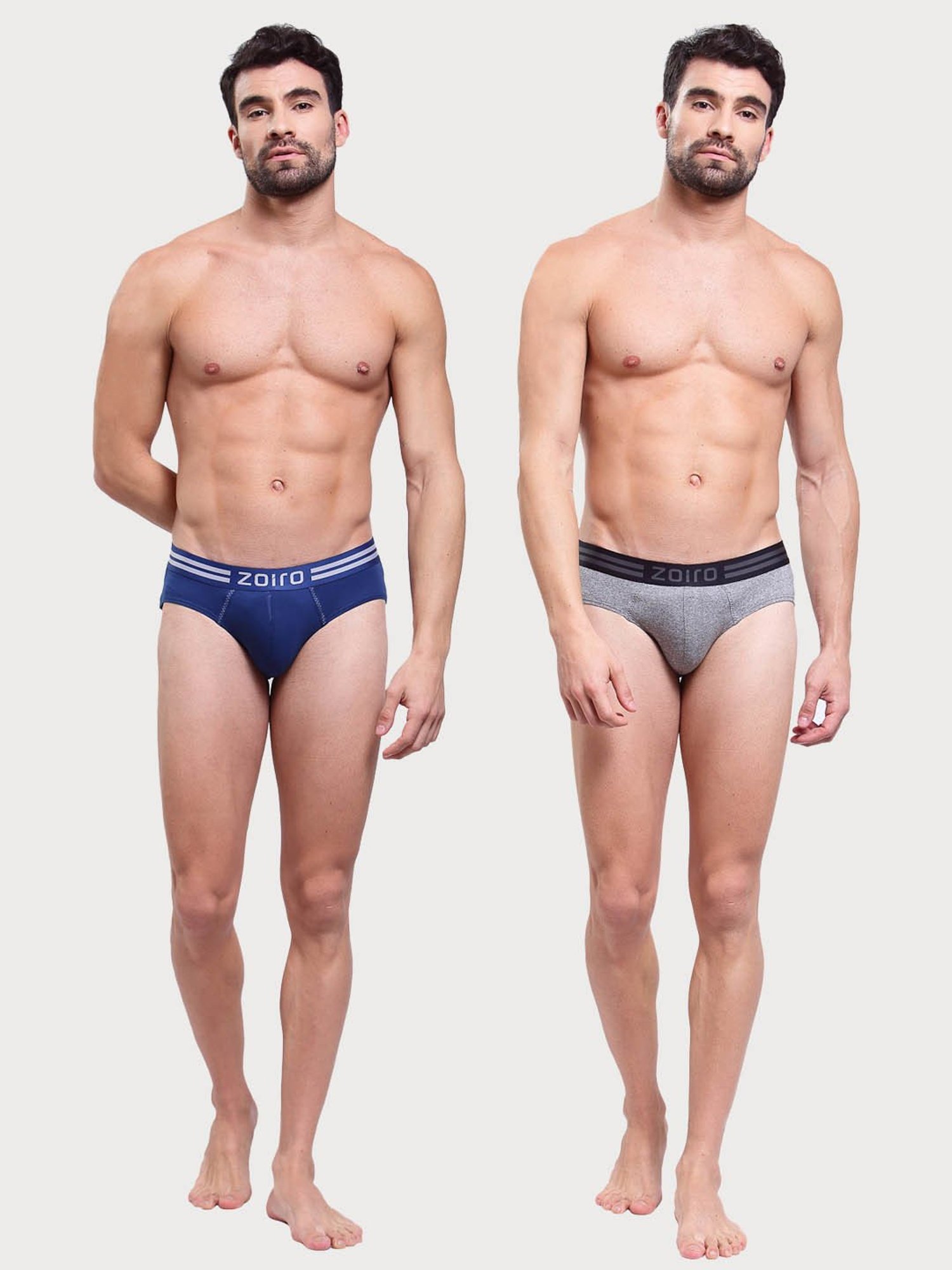 Zoiro Grey Jaspe & Dark Blue Cotton Regular Fit Briefs - Pack Of 2