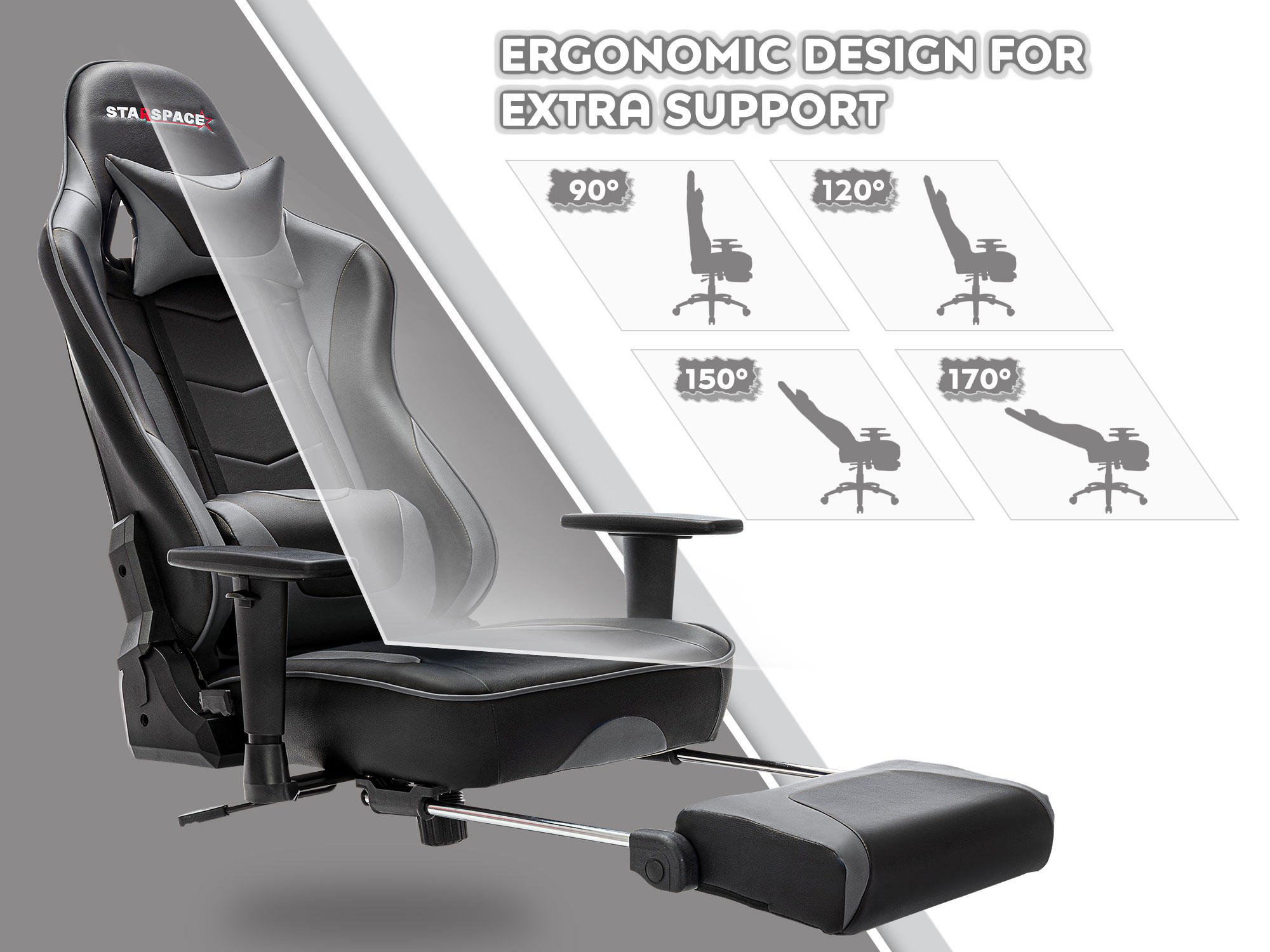 STARSPACE Ergonomic Adjustable Gaming Chair with Massage and Footrest Lumbar Support Racing Desk Chair Office Chair