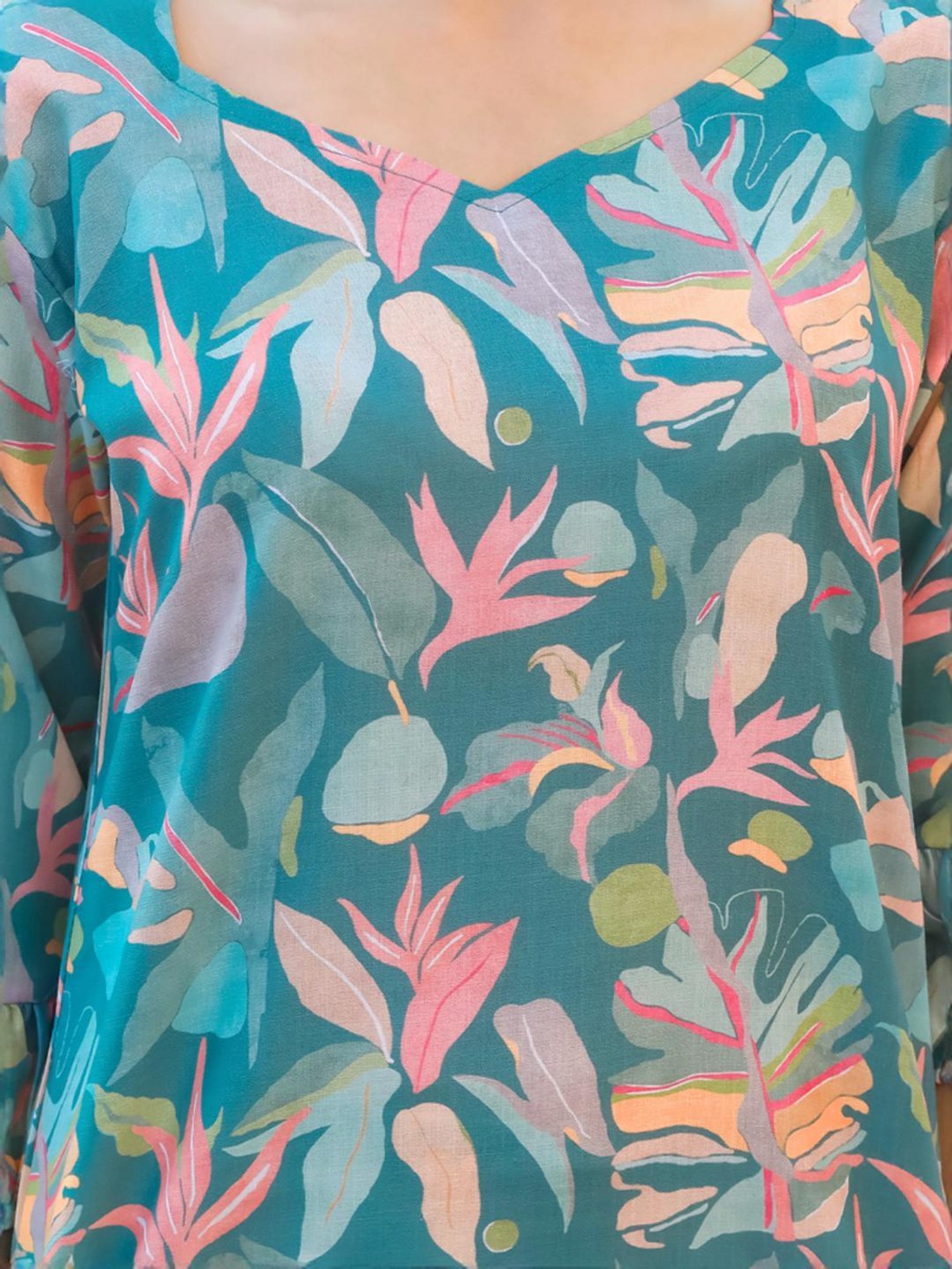 Odette Blue Floral Print Kurti Palazzo Set