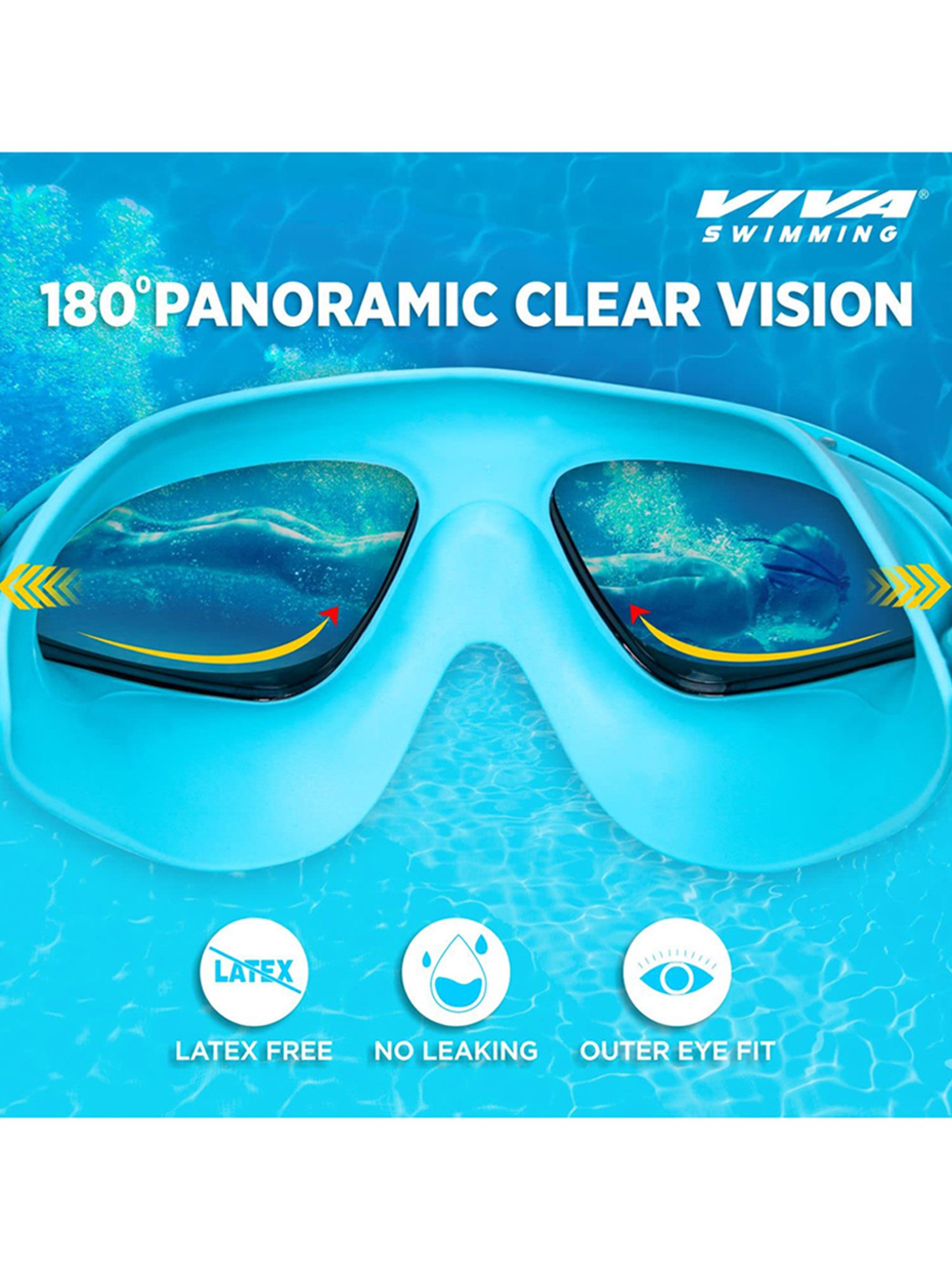 Viva Swimming Anti Fog UV Protection Discovery Mask Goggle Comfortable Cushioned (Blue)