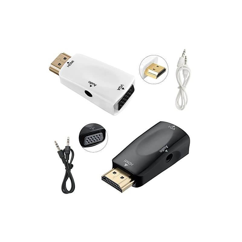 HDMI to VGA Converter Adapter,  2 Packs Gold-Plated Display Port Adapter with Audio Output for Laptop, PC, DVD, and Other Devices with HDMI Port