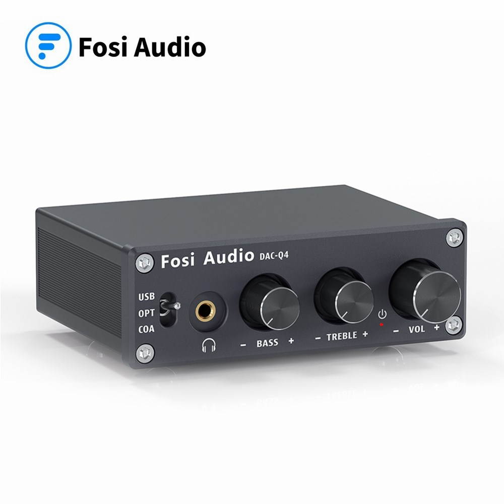 Fosi Audio Q4 - Mini Stereo Gaming DAC & Headphone Amplifier Audio Converter Adapter for Home/Desktop Powered/Active Speakers