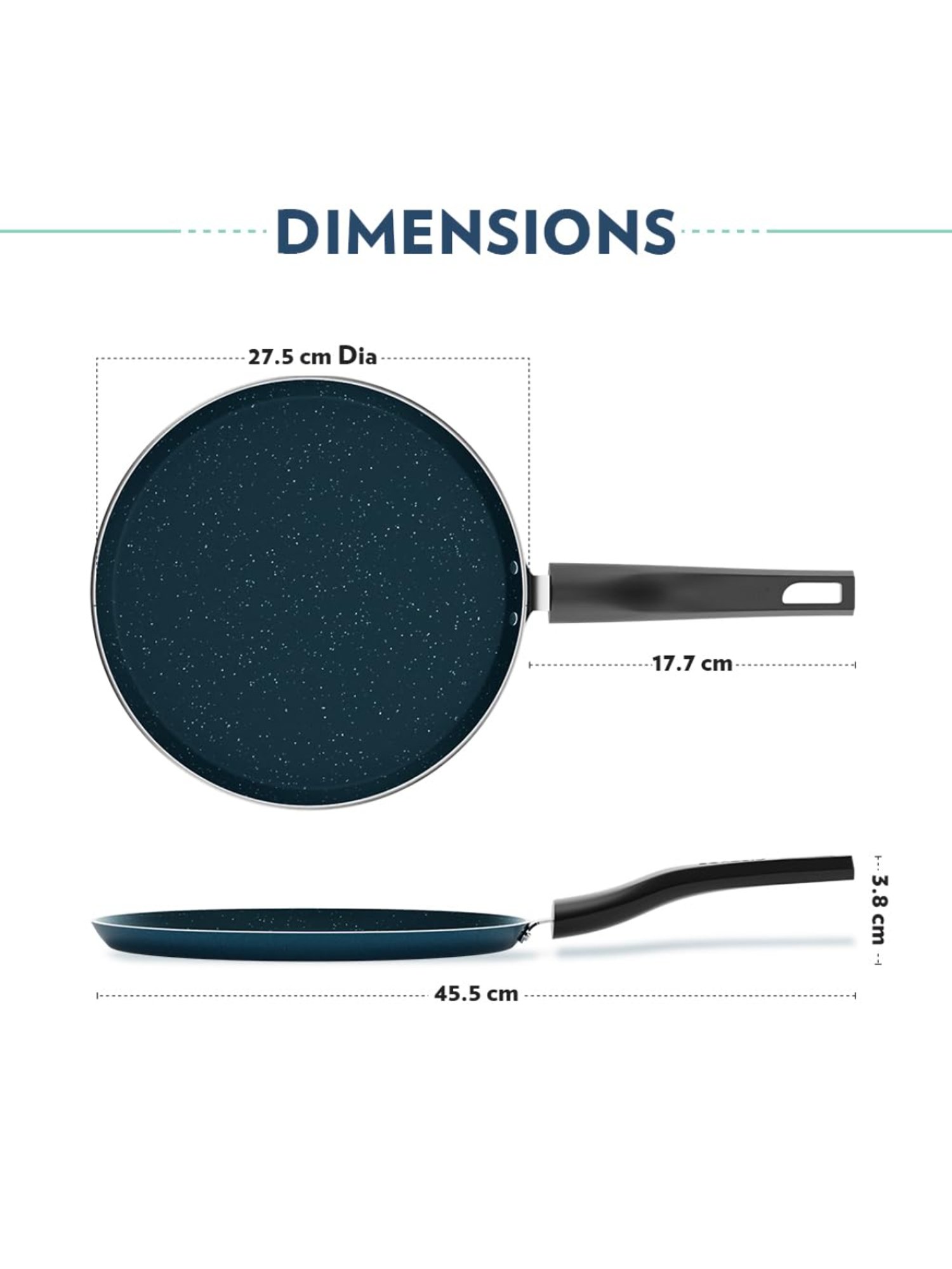 Borosil Aluminium 28 cm Induction Non-Stick Tawa with Wood-Finish Handle (Blue)