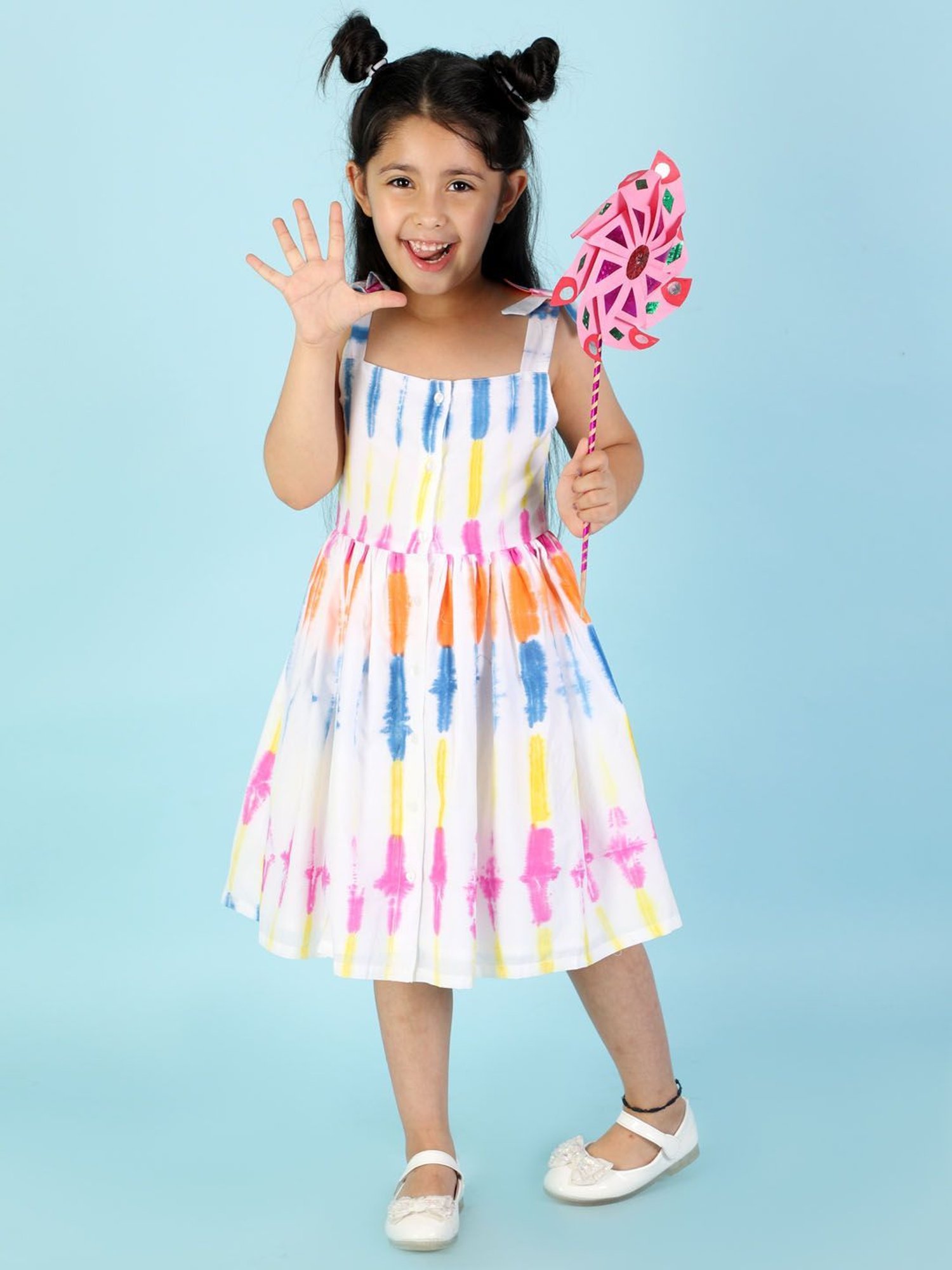 Lil Drama Kids White Printed Dress