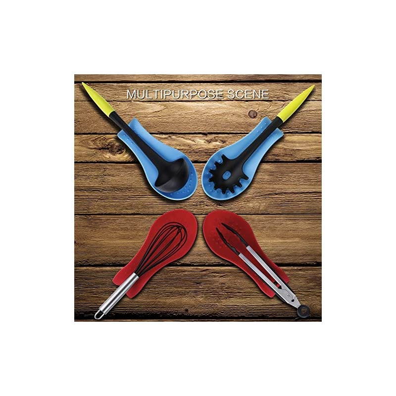 Silicone Spoon Rests, Cooking Utensils Holder for Kitchen (2, Red-Blue)