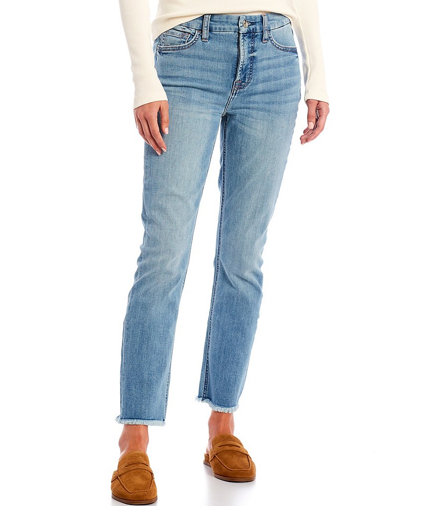 JEN7 by 7 for All Mankind Straight Leg Frayed Hem Ankle Jeans