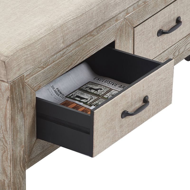 Cottage Upholstered Storage Bench Weathered Ash - ClickDecor