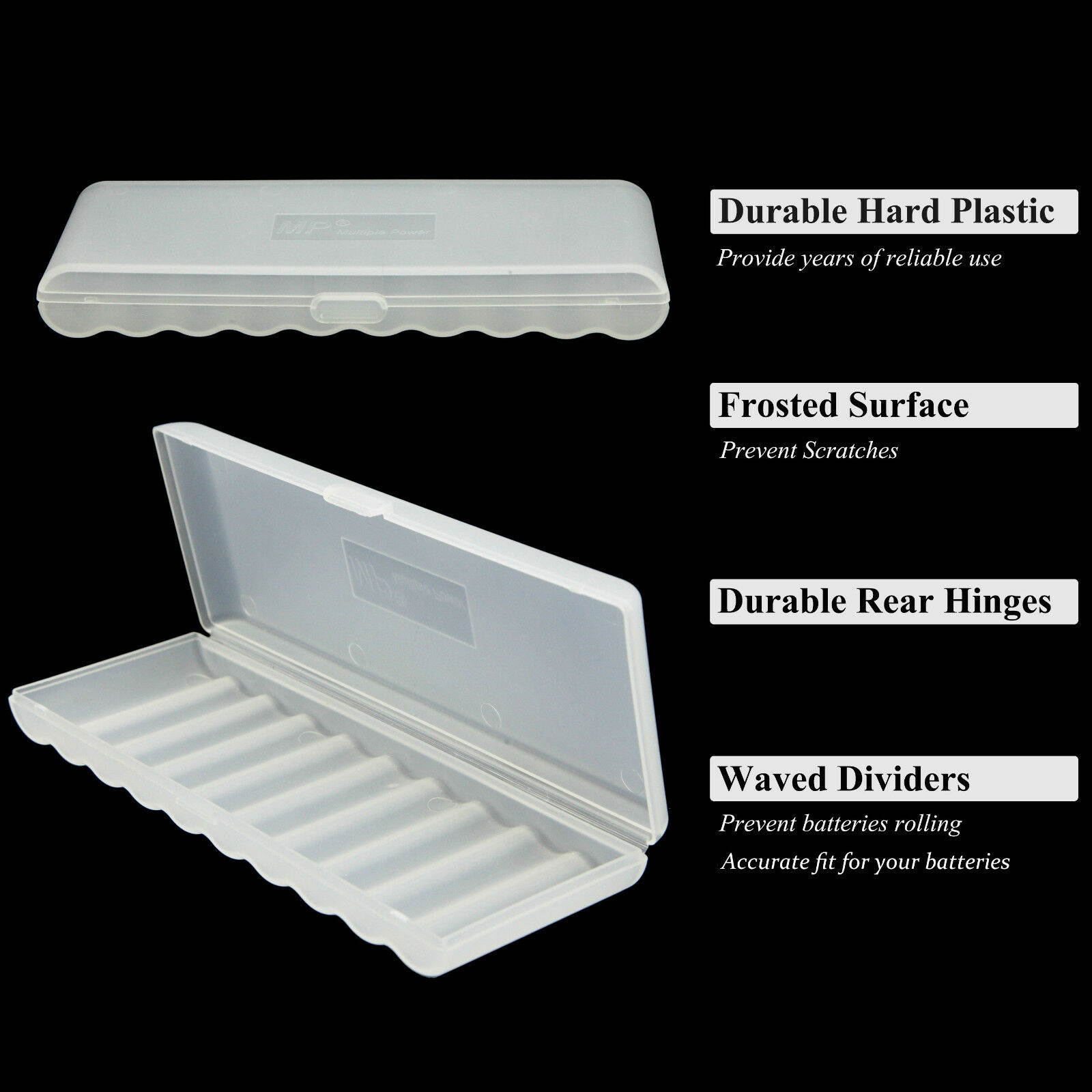 Clear AAA Plastic Battery Storage Case/Organizer/Holder For 10 AAA batteries 2PK