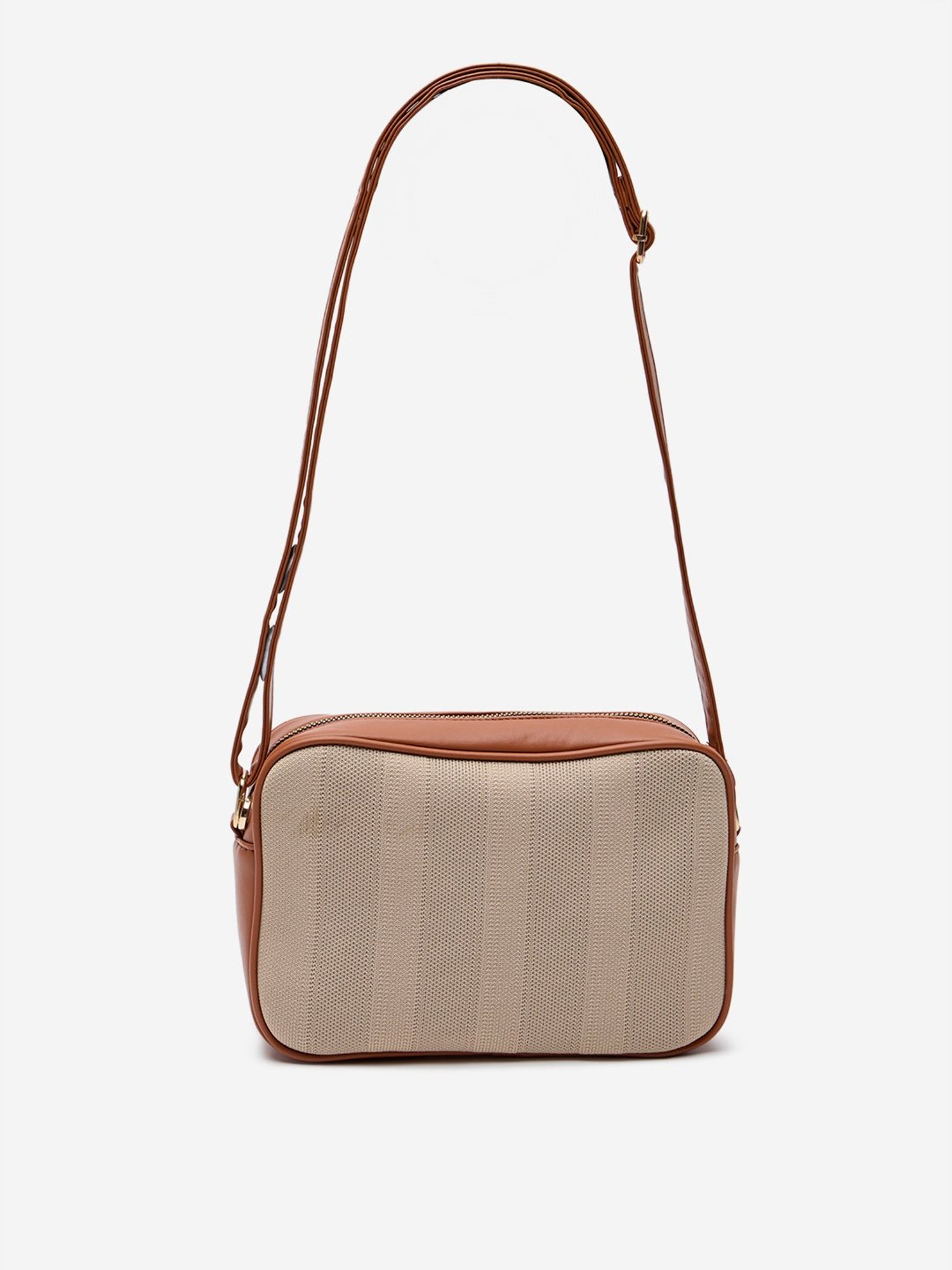 Westside Beige and Brown Textured Sling Bag
