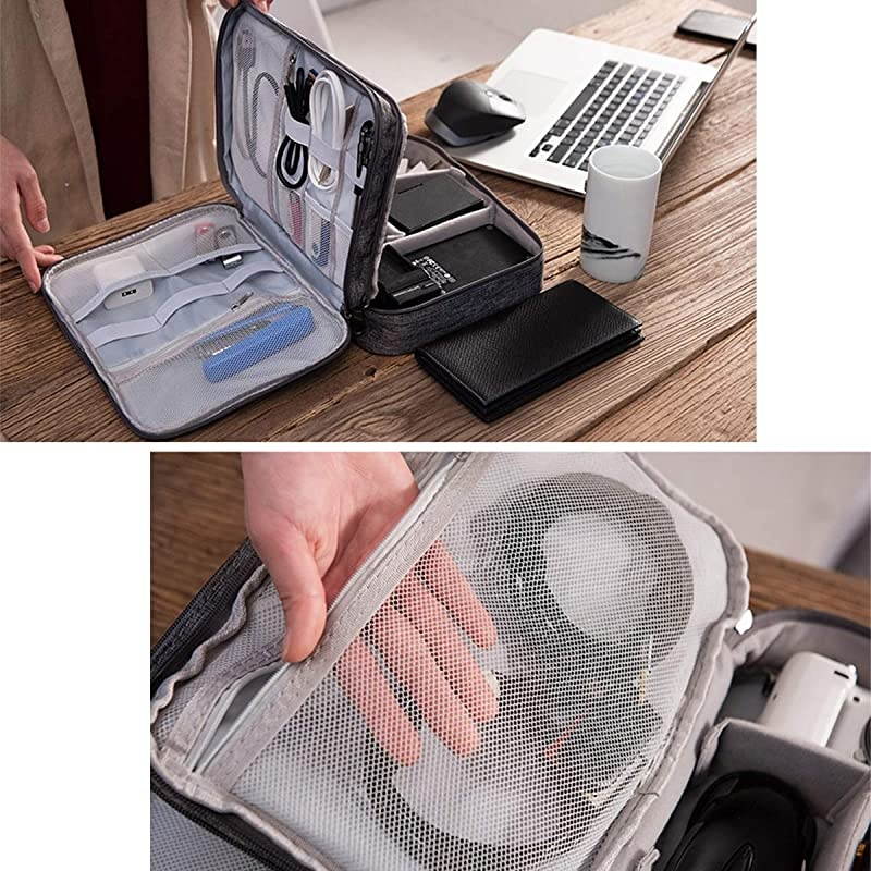 Electronics Organizer  Electronic Accessories Bag Travel Cable Organizer ThreeLayer for iPad Mini Kindle Hard Drives Cables Chargers ThreeLayerGrey