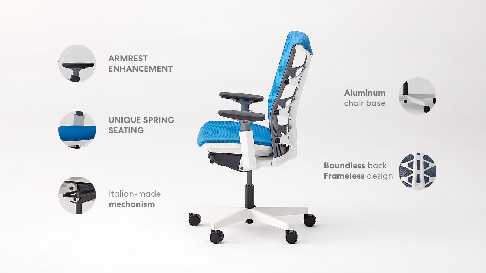Autonomous Ergonomic Office Chair - ErgoChair Pro+ White Frame, Grey TPE with Blue Mesh