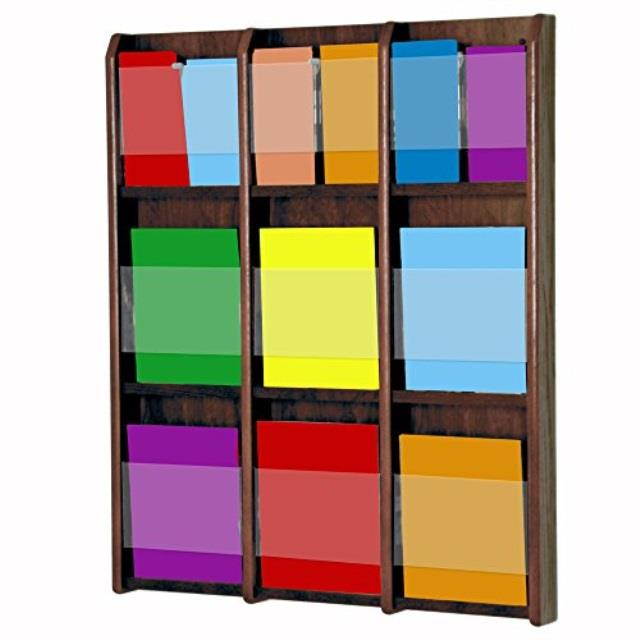 Wooden Mallet Divulge 9 Magazine/18 Brochure Wall Display Rack Stand w/Brochure Inserts Mahogany