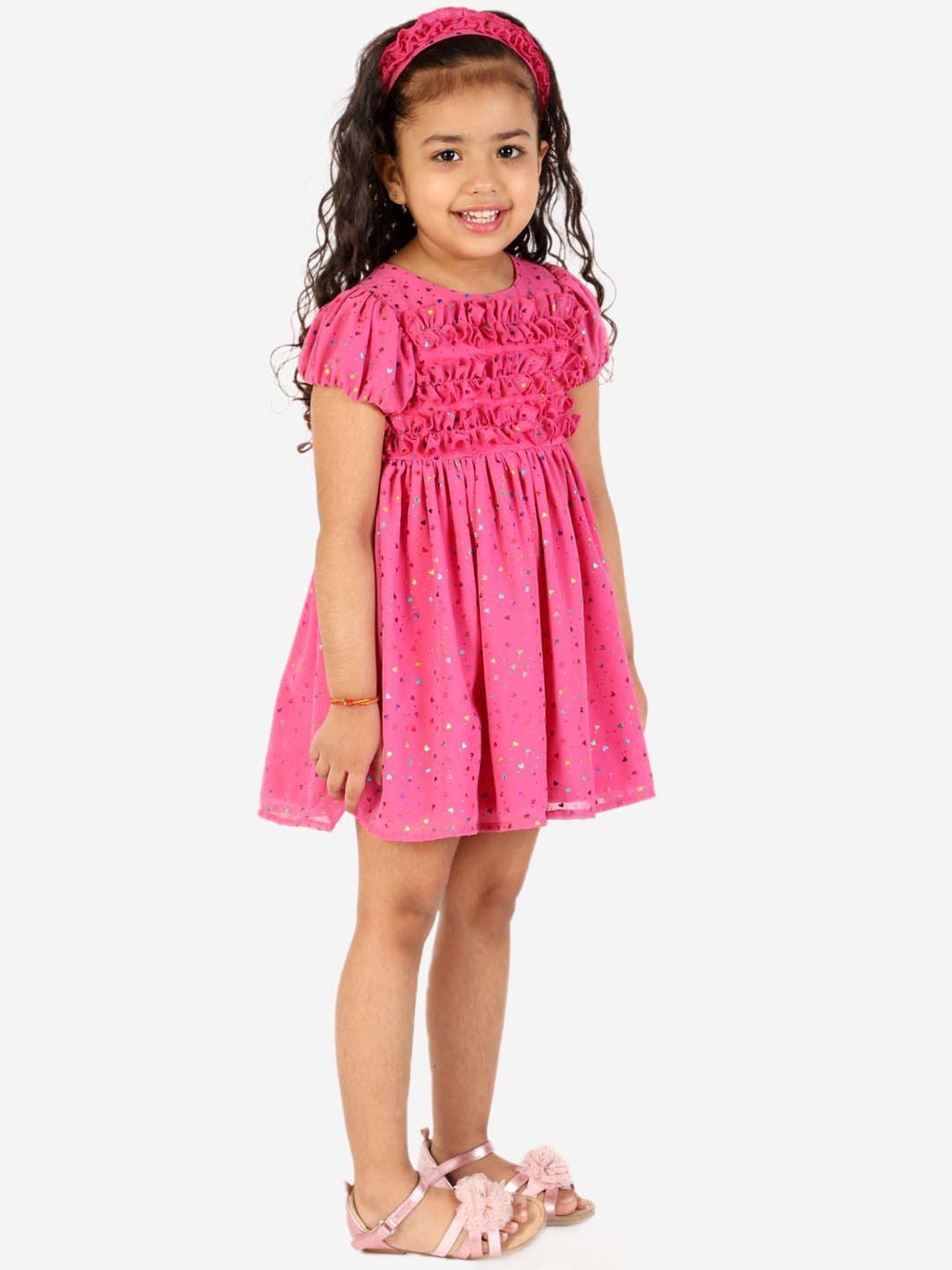 KidsDew Fuchsia Pink Applique Dress with Bloomer