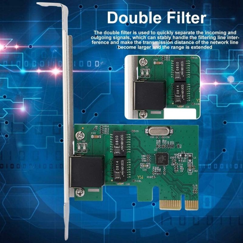 Redxiao PCI-E Network Card, 10/100/1000Mbps One-Port Practical Convenient Universal for PC Desktop Gigabit Ethernet LAN Card
