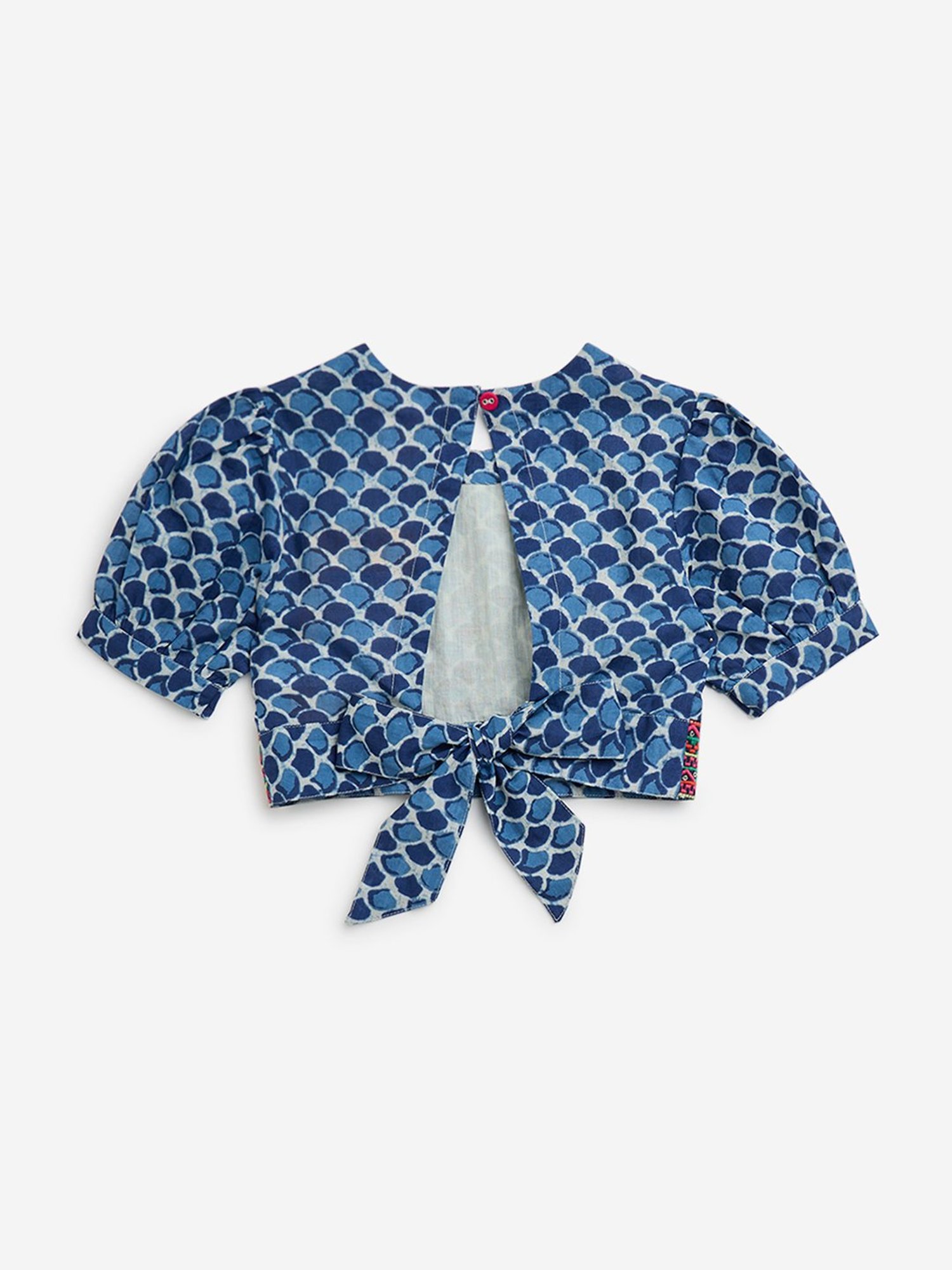 Utsa Kids by Westside Indigo Embellished and Knot-Detail Cotton Blouse