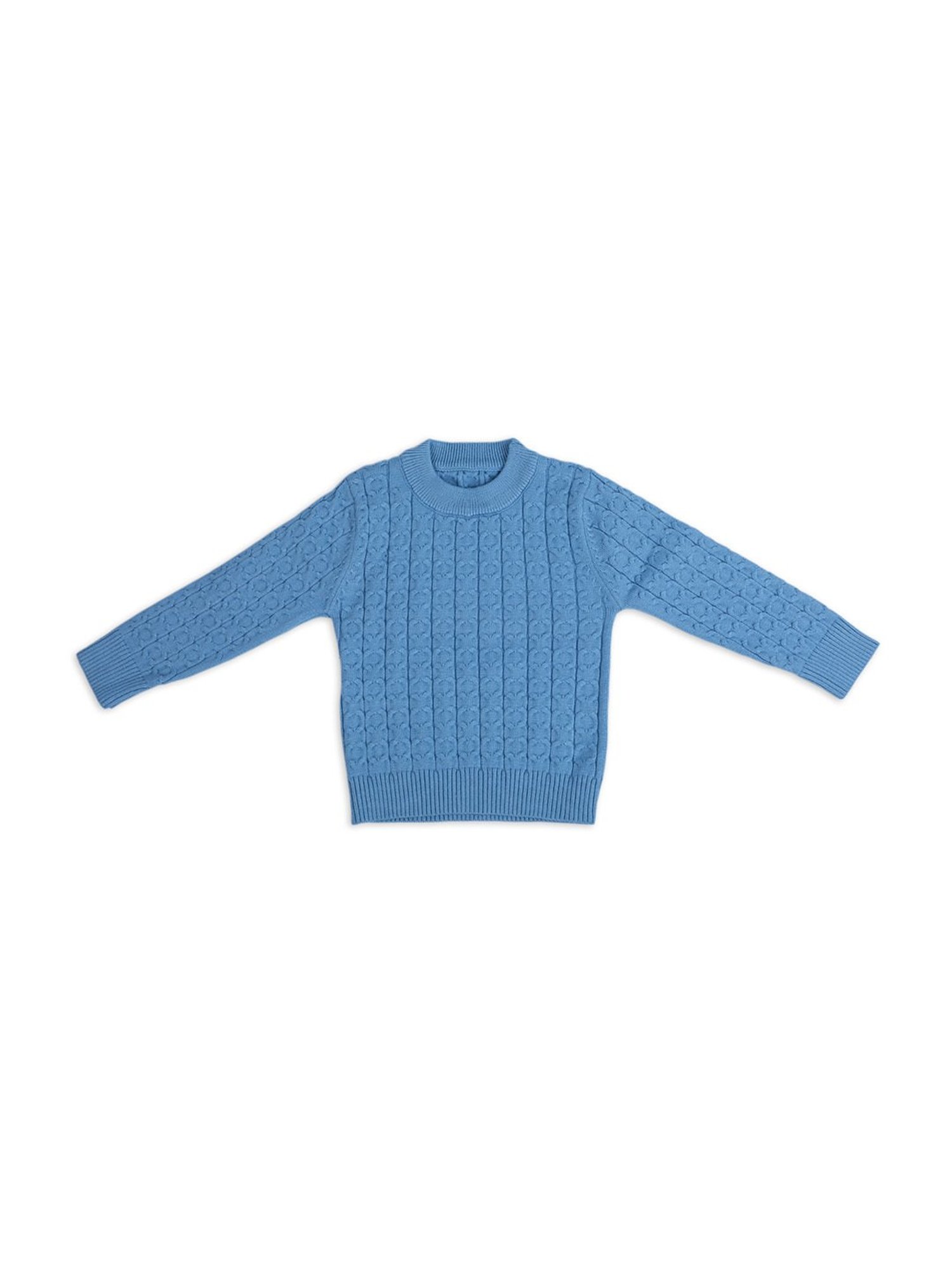 Baby Moo Kids Blue Textured Pattern Full Sleeves Sweater